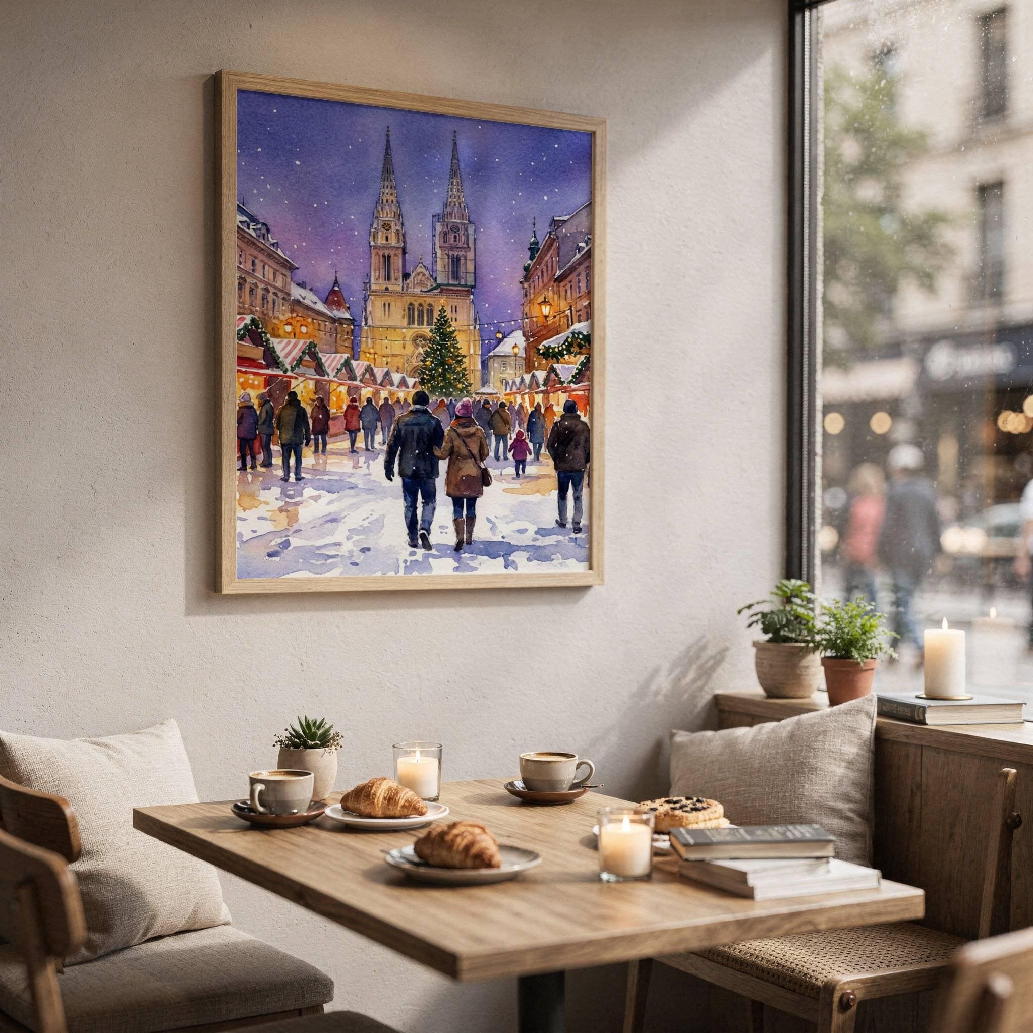 Zagreb Croatia Christmas Market Watercolor Print: Christmas Travel Art Poster - Image 3