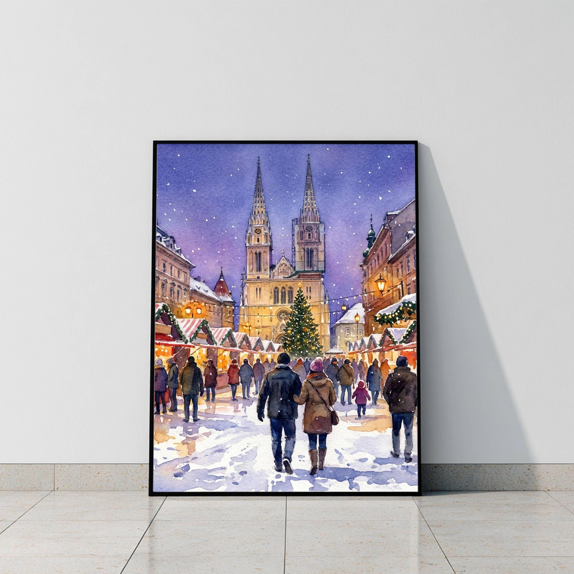 Zagreb Croatia Christmas Market Watercolor Print: Christmas Travel Art Poster - Image 6