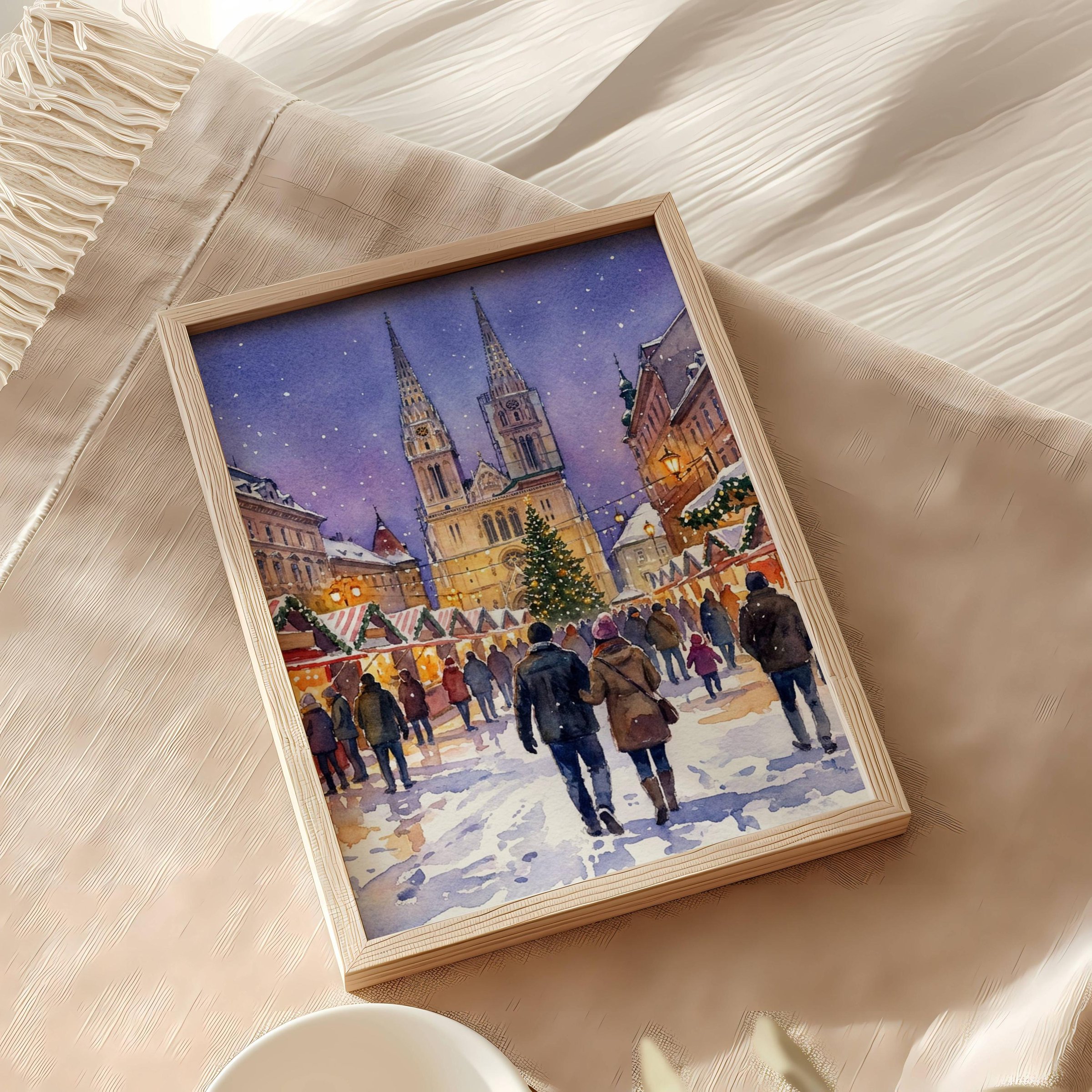 Zagreb Croatia Christmas Market Watercolor Print: Christmas Travel Art Poster - Image 8