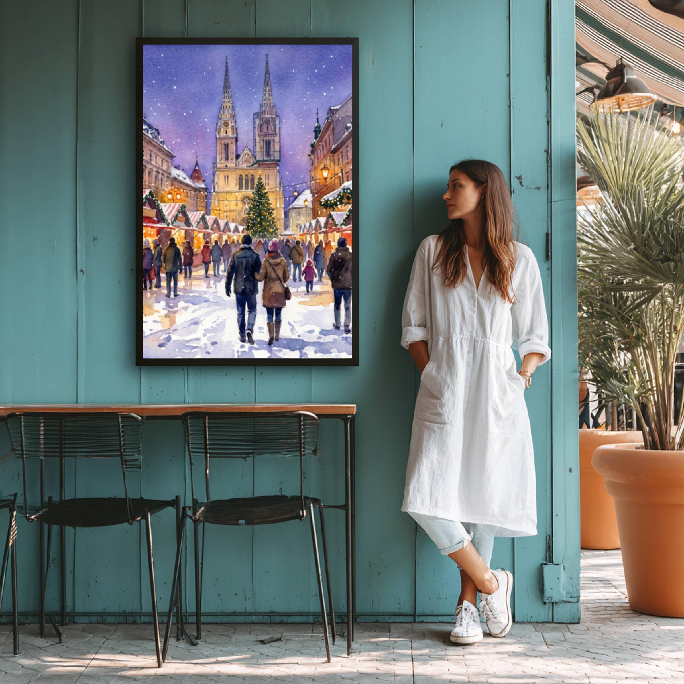 Zagreb Croatia Christmas Market Watercolor Print: Christmas Travel Art Poster - Image 9