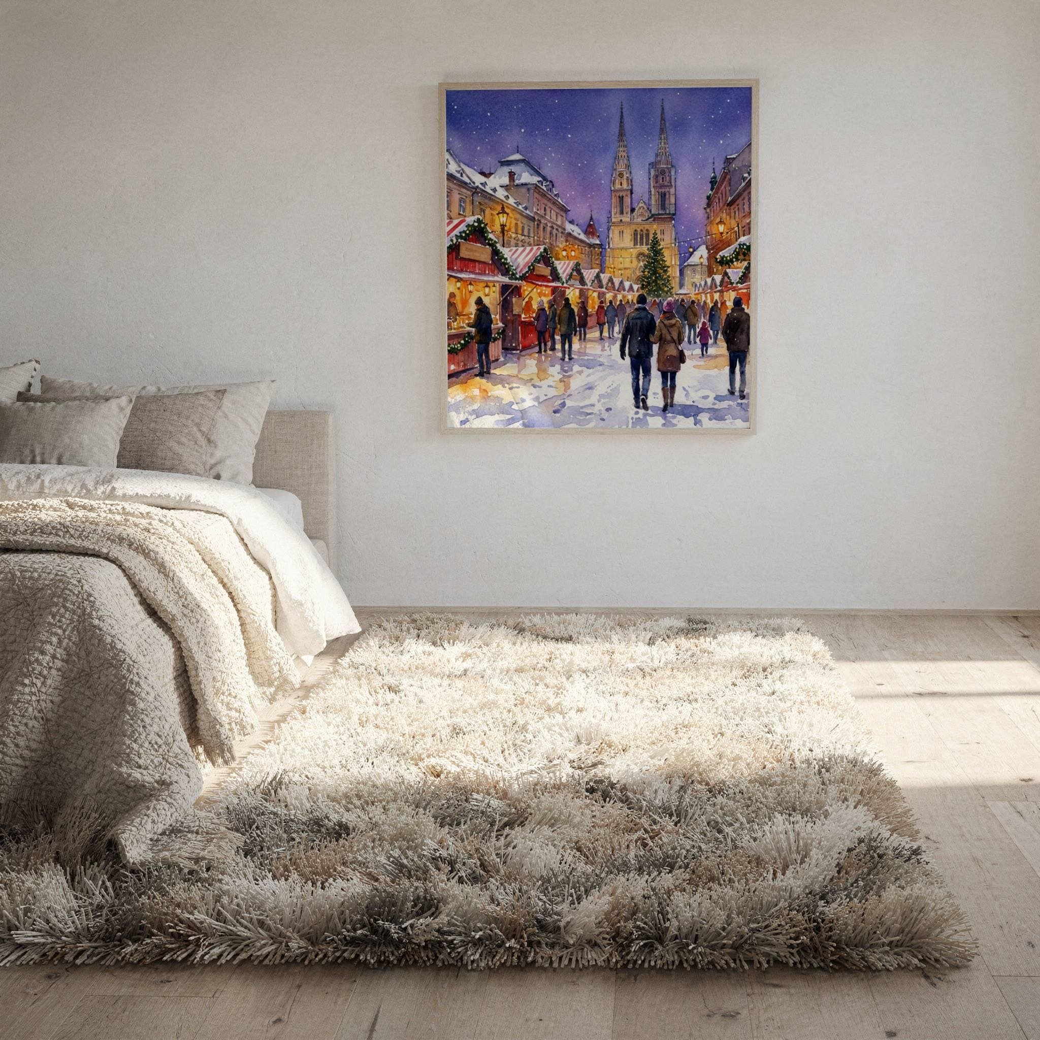 Zagreb Croatia Christmas Market Watercolor Print: Square Christmas Travel Art Poster - Image 10