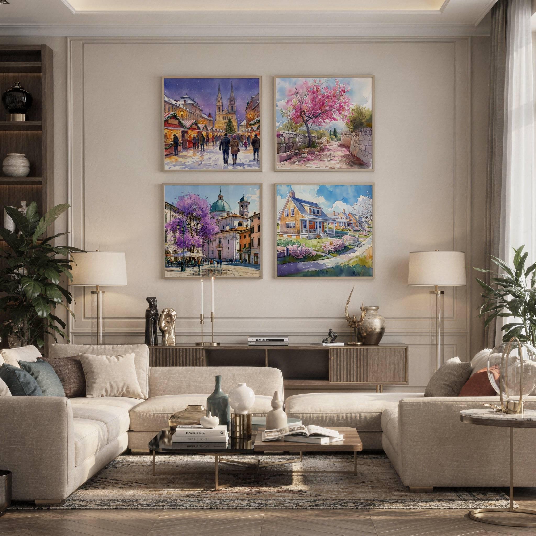 Zagreb Croatia Christmas Market Watercolor Print: Square Christmas Travel Art Poster - Image 11