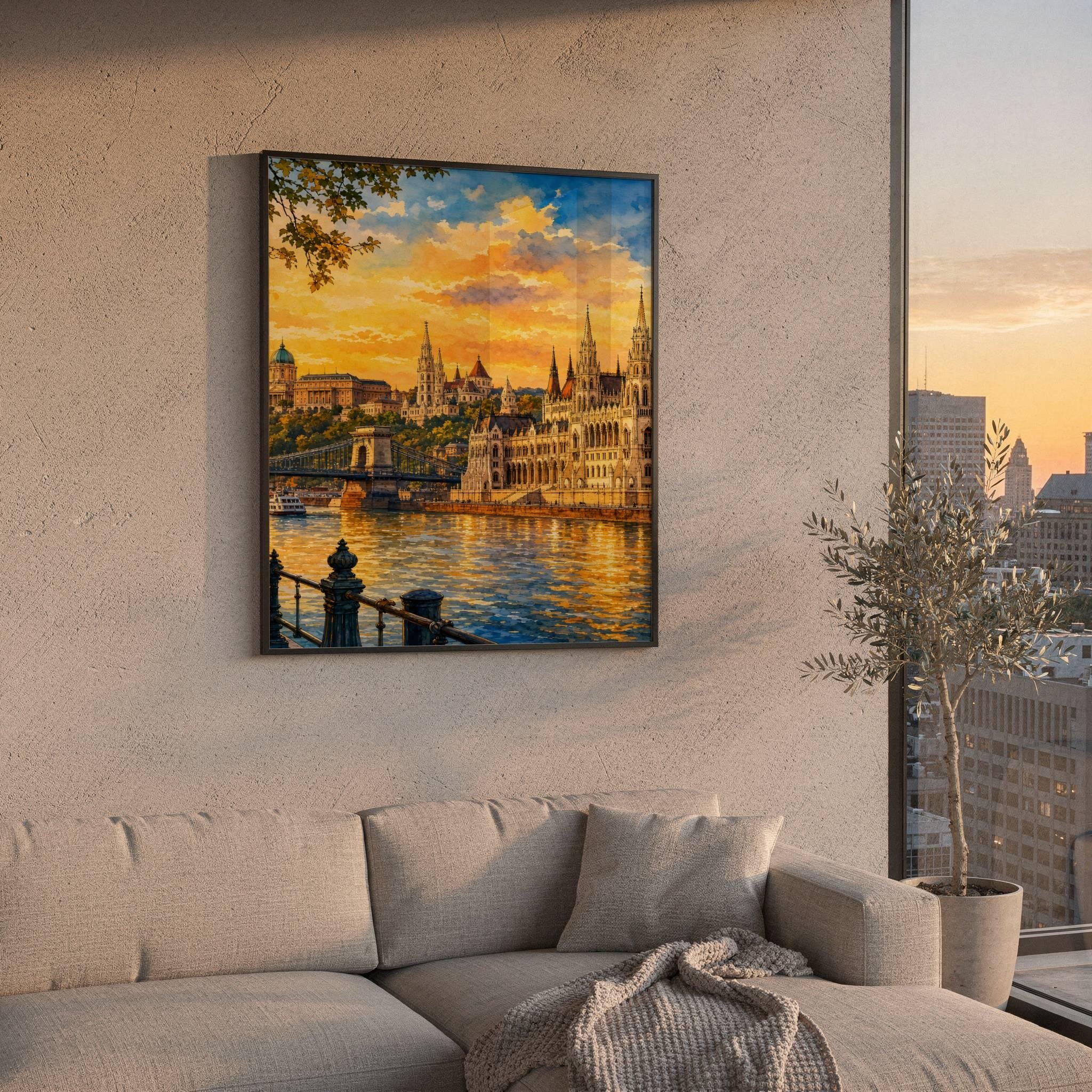 Budapest Parliament Hungary Golden Hour Watercolor Print: European Travel Art Poster - Image 2