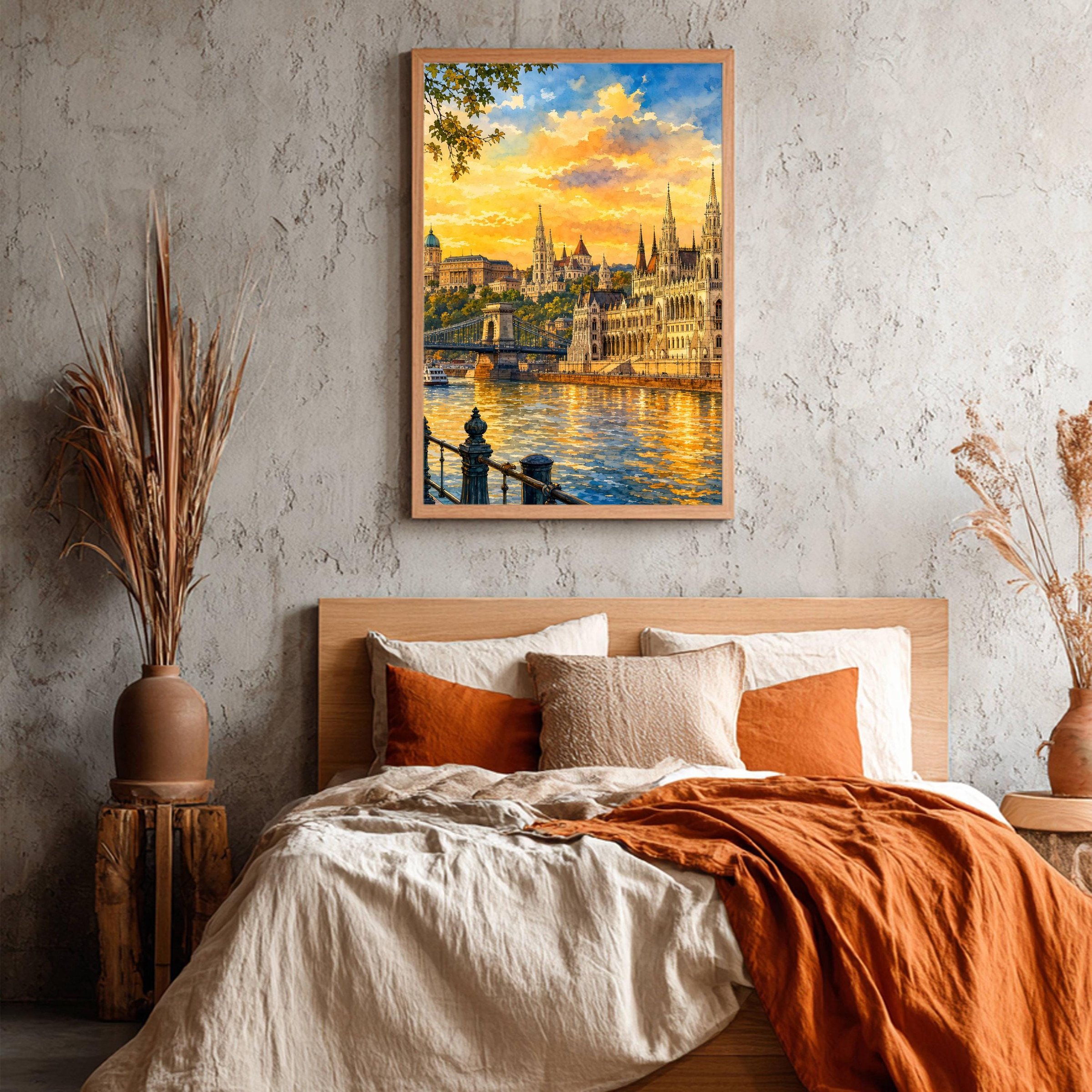 Budapest Parliament Hungary Golden Hour Watercolor Print: European Travel Art Poster - Image 4