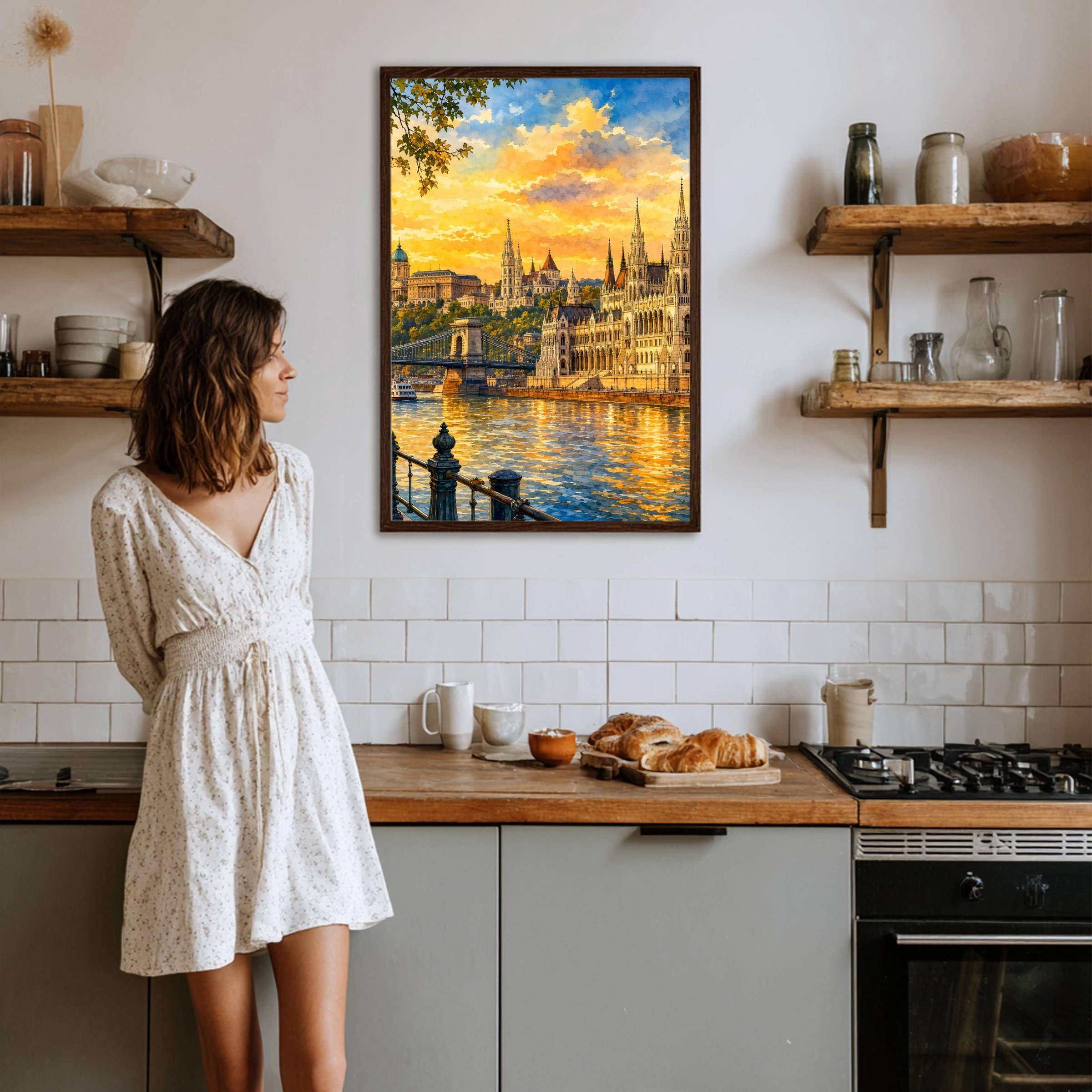 Budapest Parliament Hungary Golden Hour Watercolor Print: European Travel Art Poster - Image 5