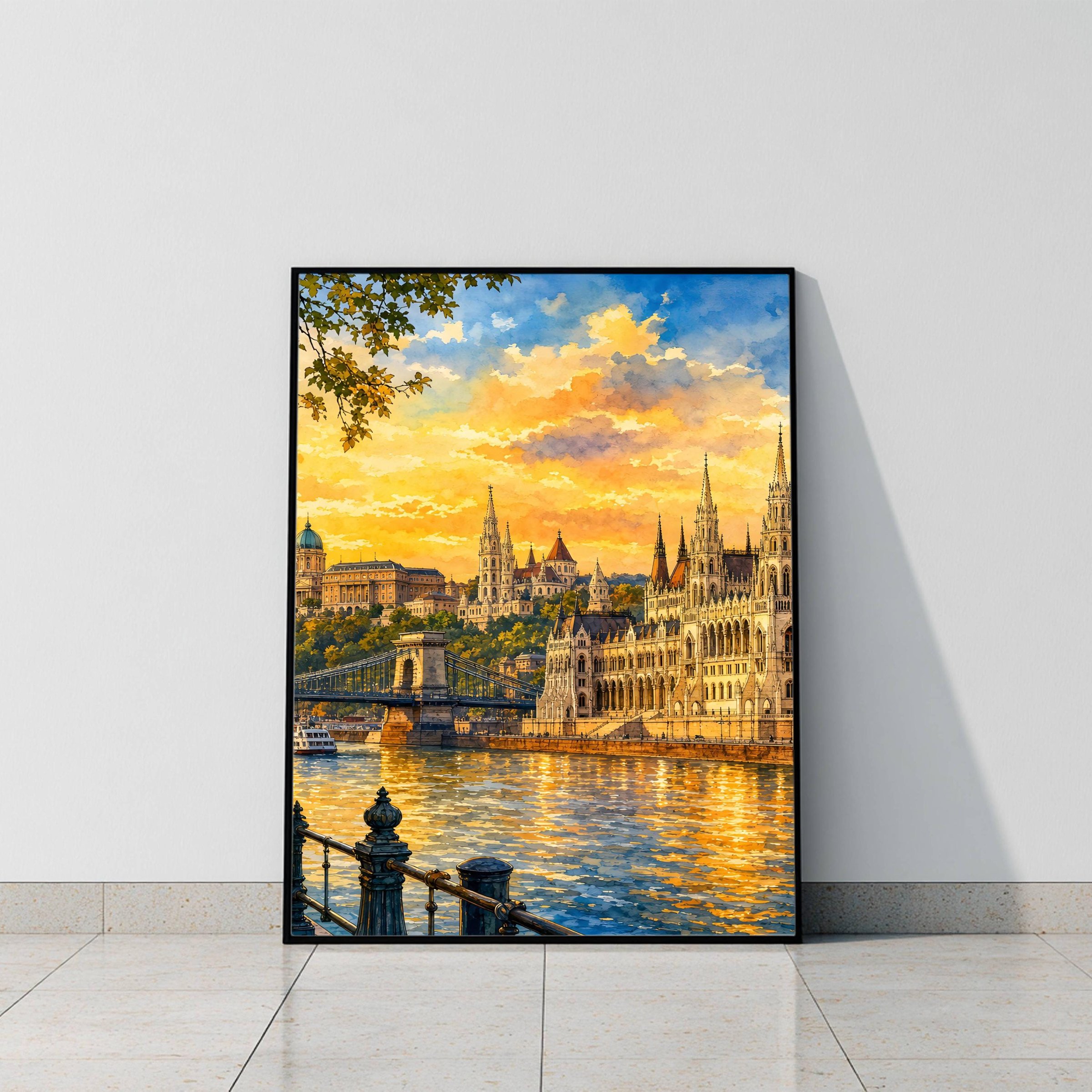 Budapest Parliament Hungary Golden Hour Watercolor Print: European Travel Art Poster - Image 6