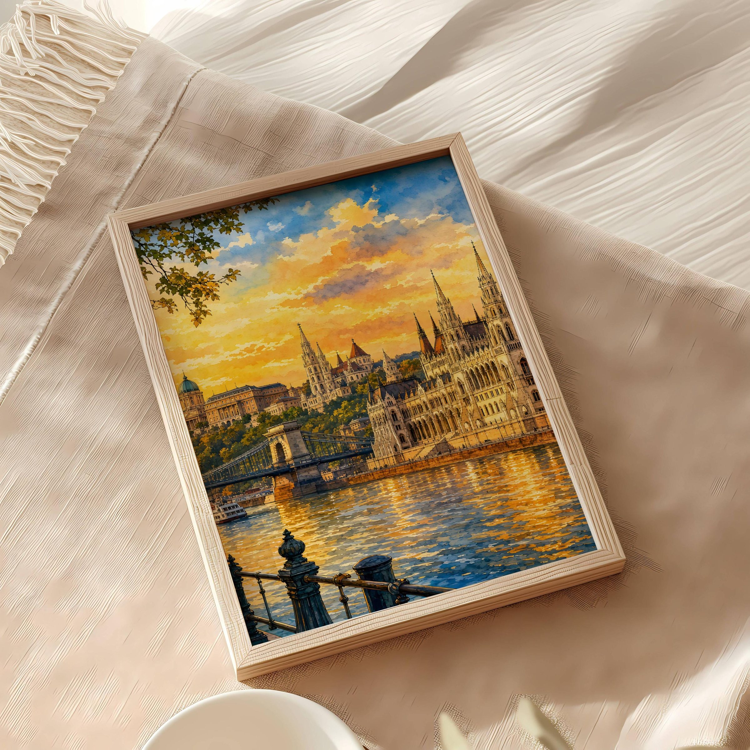 Budapest Parliament Hungary Golden Hour Watercolor Print: European Travel Art Poster - Image 8