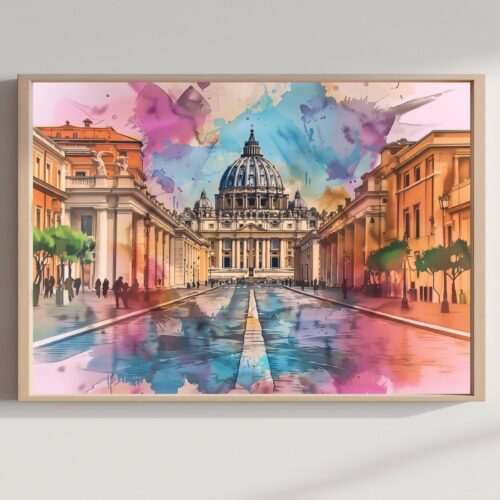 St Peter's Basilica Vatican City Watercolor Print: Europe Travel Art Poster