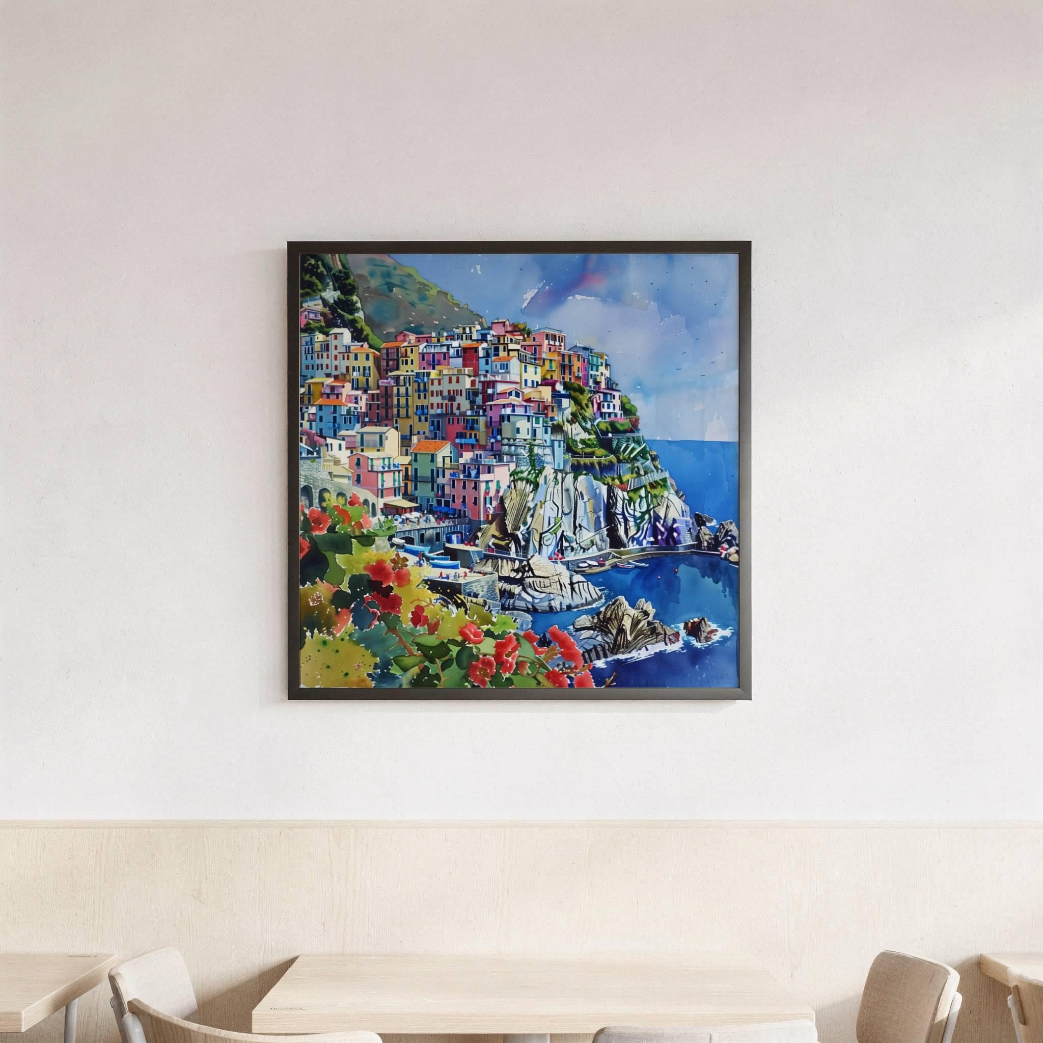 Cinque Terre Italy Watercolor Print: Square Travel Art Poster - Image 3
