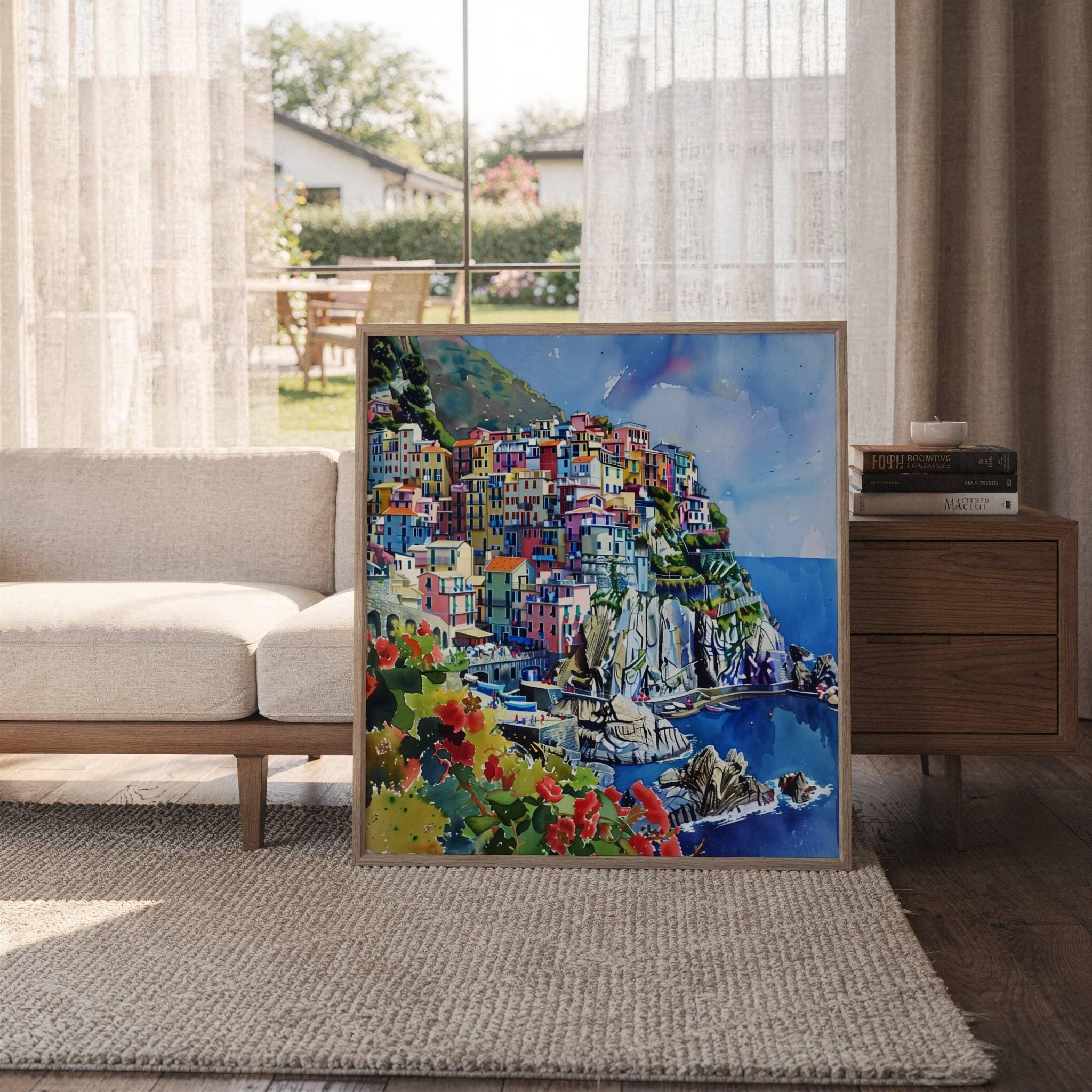Cinque Terre Italy Watercolor Print: Square Travel Art Poster - Image 6