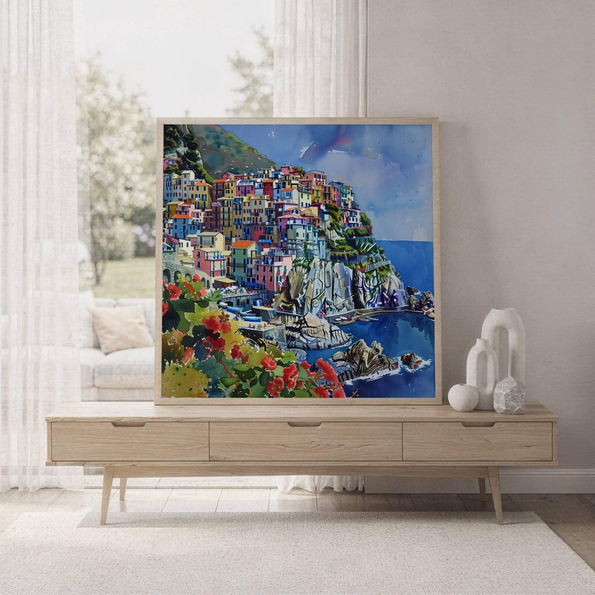 Cinque Terre Italy Watercolor Print: Square Travel Art Poster - Image 7