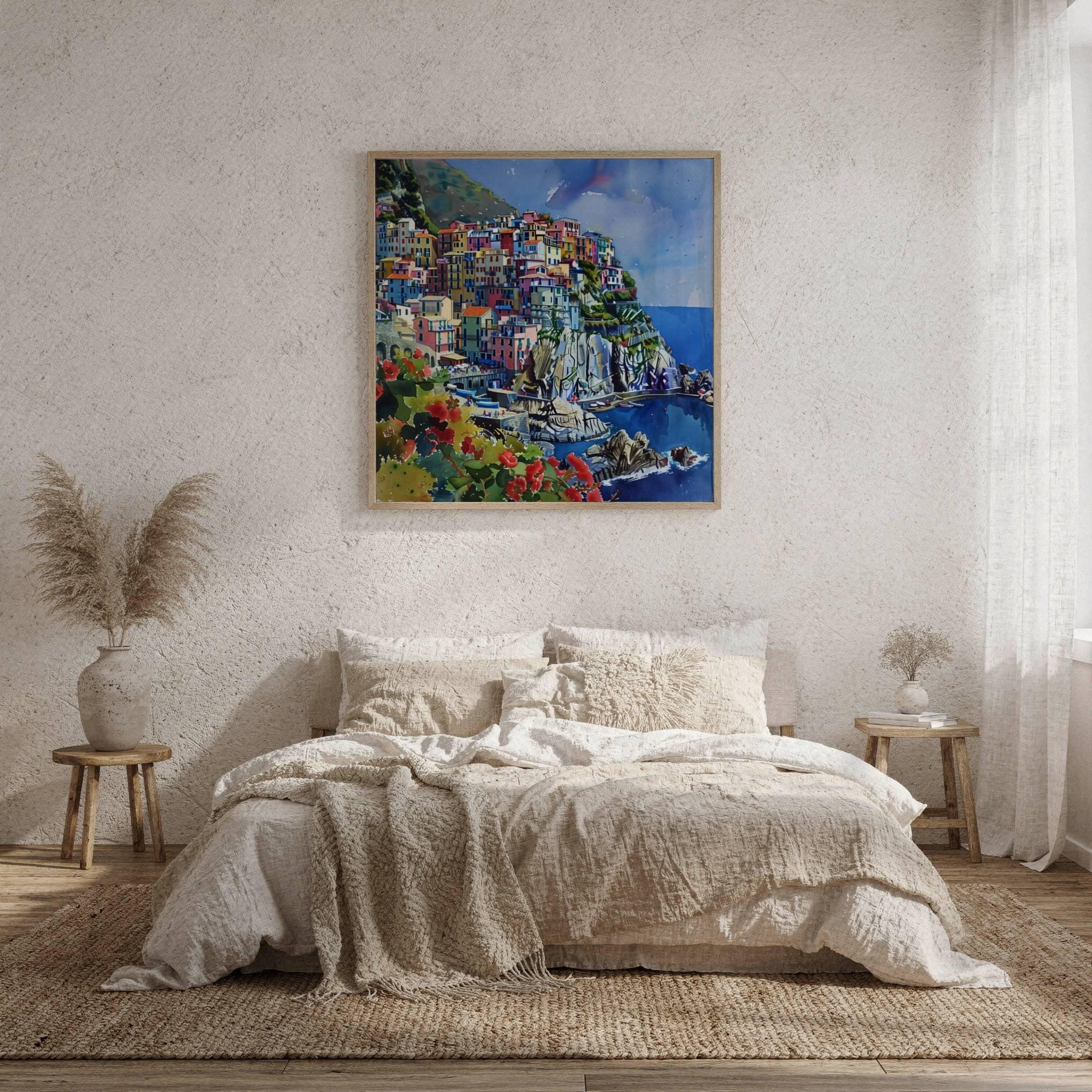 Cinque Terre Italy Watercolor Print: Square Travel Art Poster - Image 9