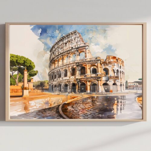 Colosseum Rome Italy Watercolor Print: Europe Travel Art Poster