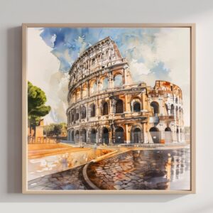 Colosseum Rome Italy Watercolor Print: Square Travel Art Poster
