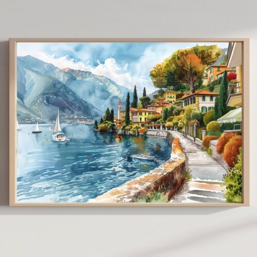 Lake Como Italy Watercolor Print: Europe Travel Art Poster