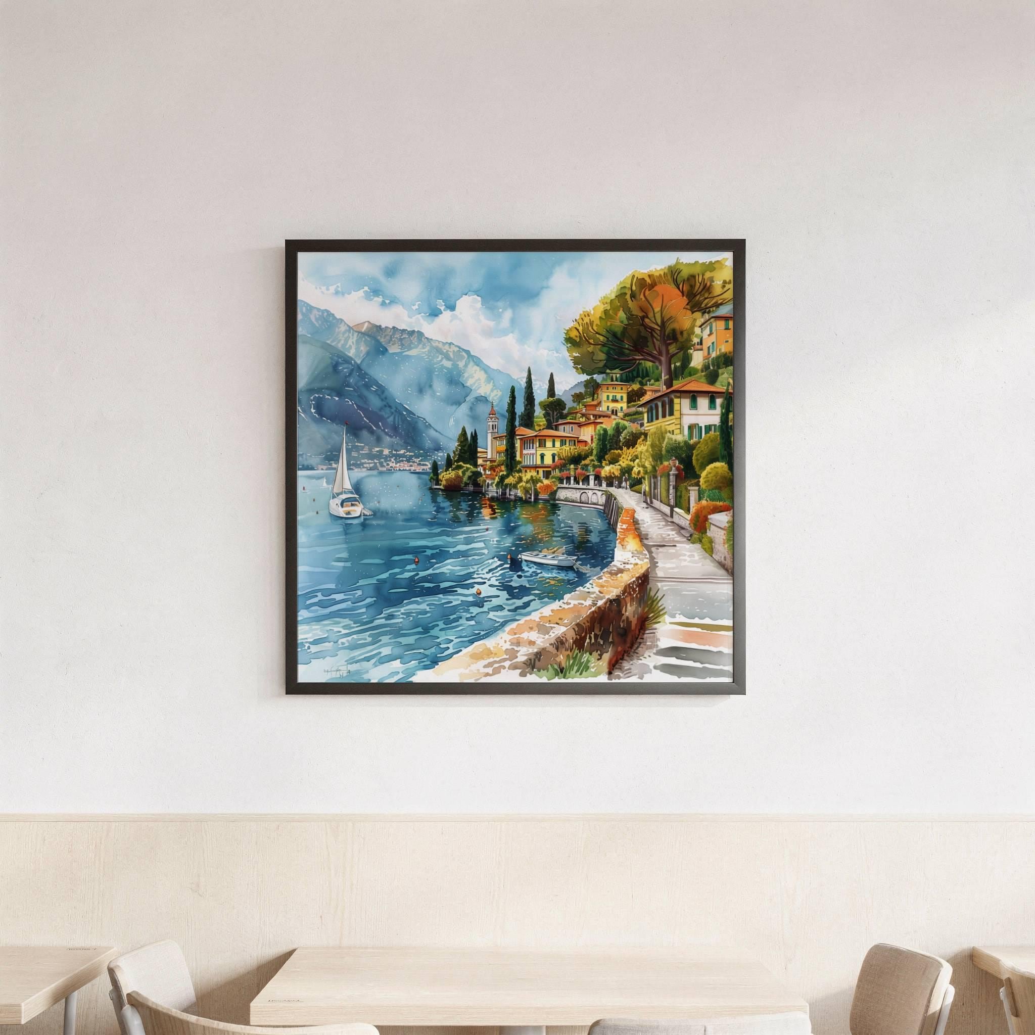 Lake Como Italy Watercolor Print: Square Travel Art Poster - Image 3