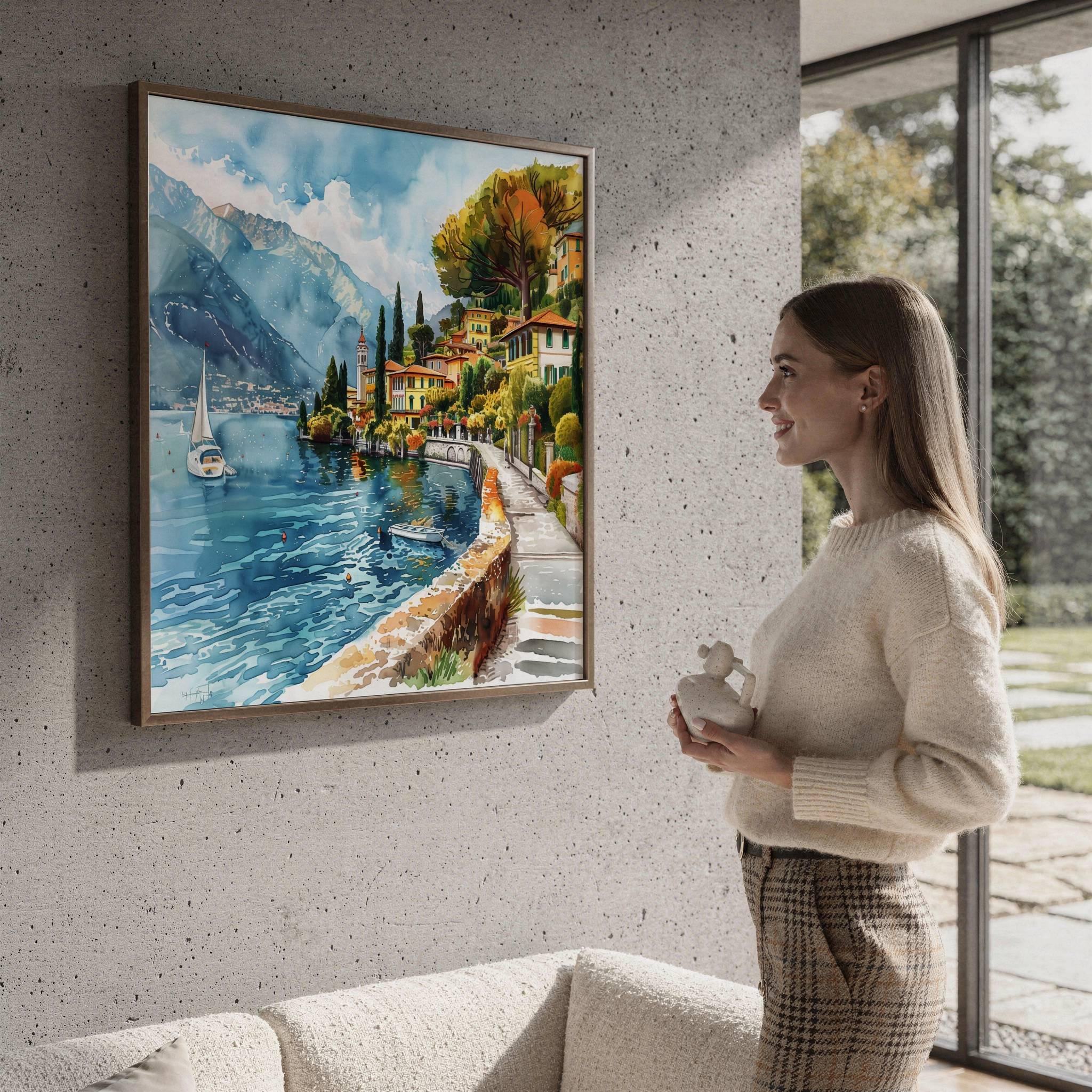 Lake Como Italy Watercolor Print: Square Travel Art Poster - Image 4