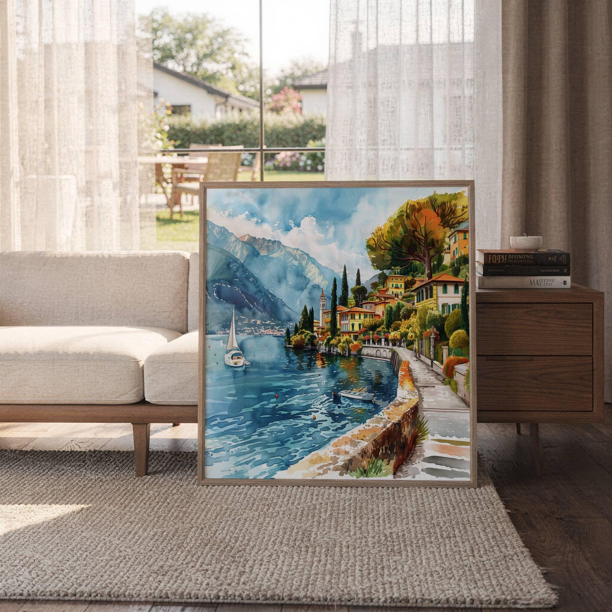 Lake Como Italy Watercolor Print: Square Travel Art Poster - Image 6