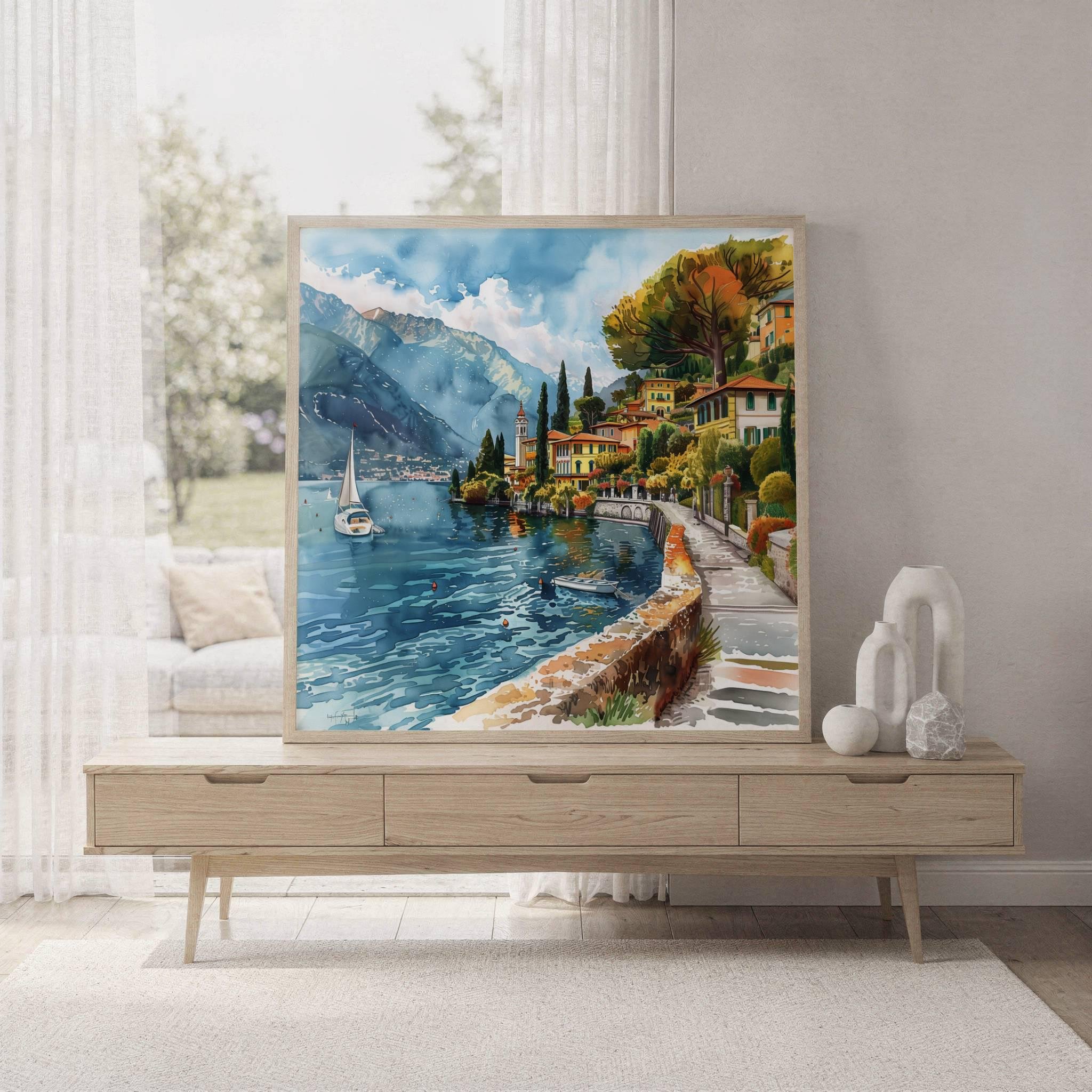 Lake Como Italy Watercolor Print: Square Travel Art Poster - Image 7