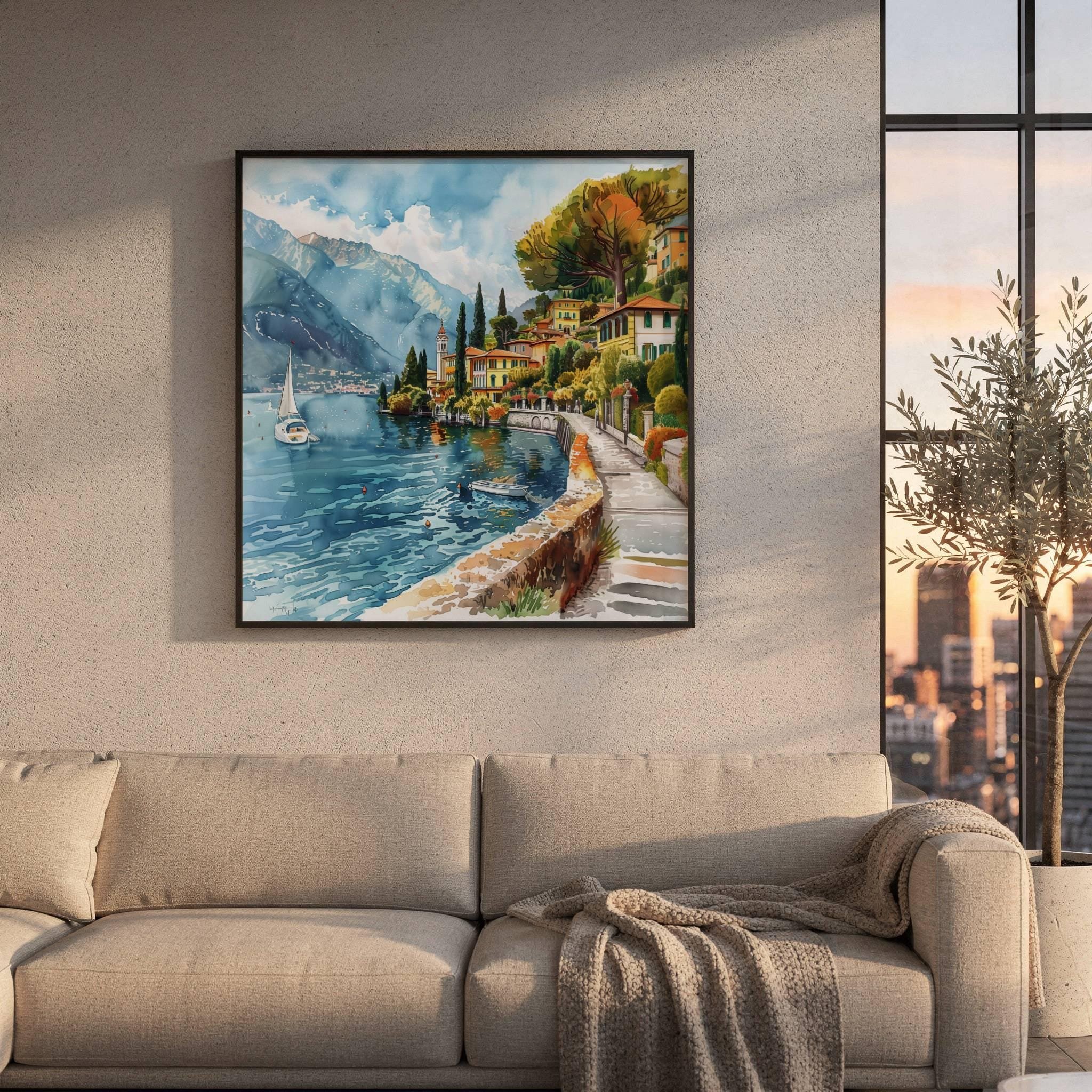 Lake Como Italy Watercolor Print: Square Travel Art Poster - Image 8
