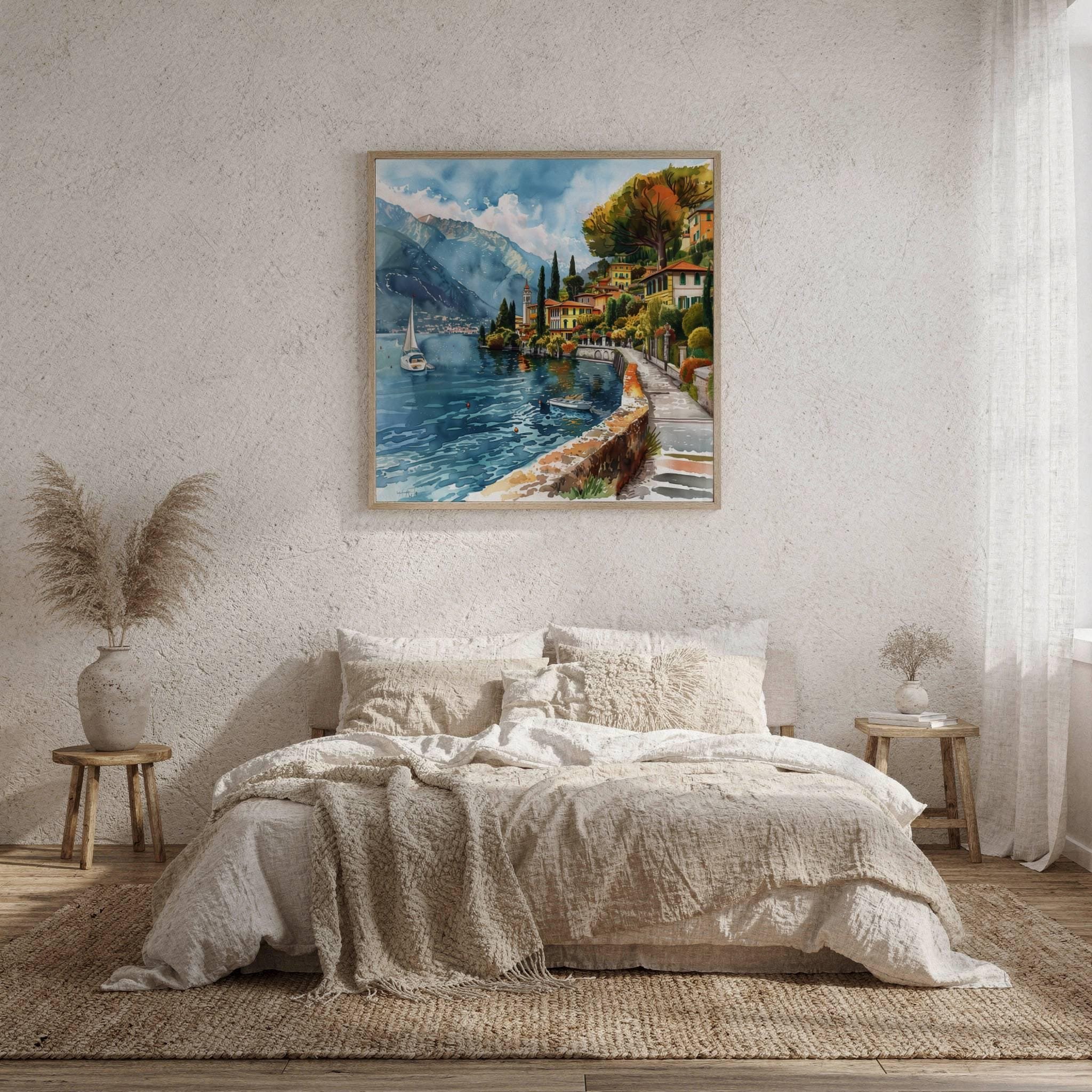 Lake Como Italy Watercolor Print: Square Travel Art Poster - Image 9