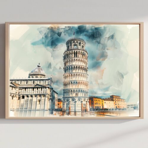 Leaning Tower of Pisa Italy Watercolor Print: Europe Travel Art Poster