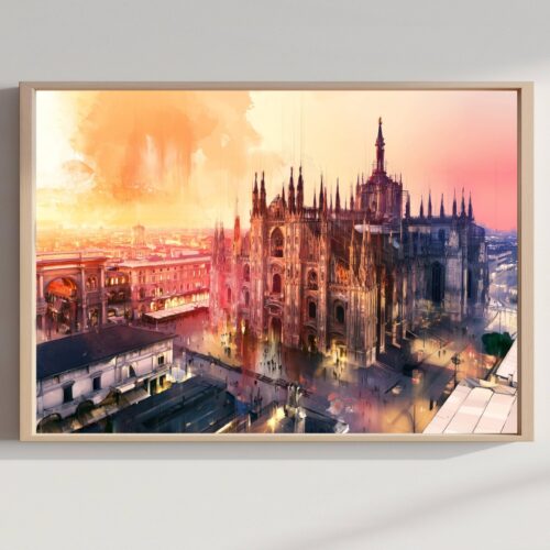 Milan Duomo Italy Watercolor Print: Europe Travel Art Poster