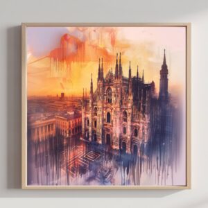 Milan Duomo Italy Watercolor Print: Square Travel Art Poster