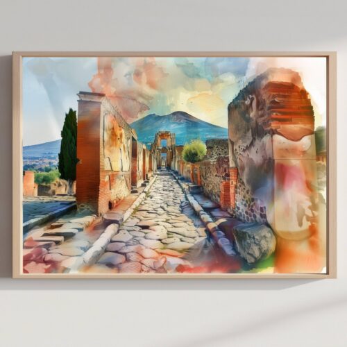 Pompeii Italy Watercolor Print: Europe Travel Art Poster