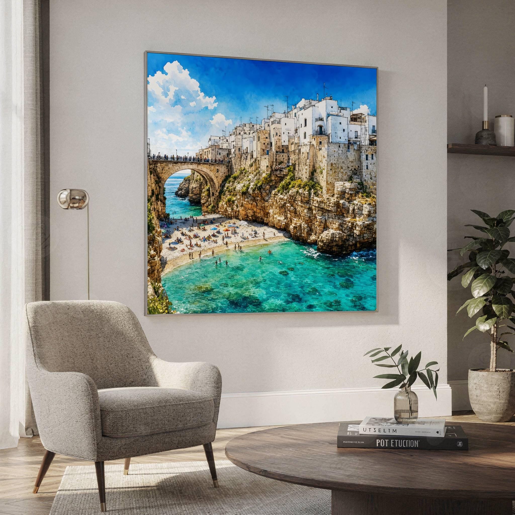 Polignano a Mare Puglia Coastal Italy Watercolor Print: Italian Travel Art Poster - Image 2