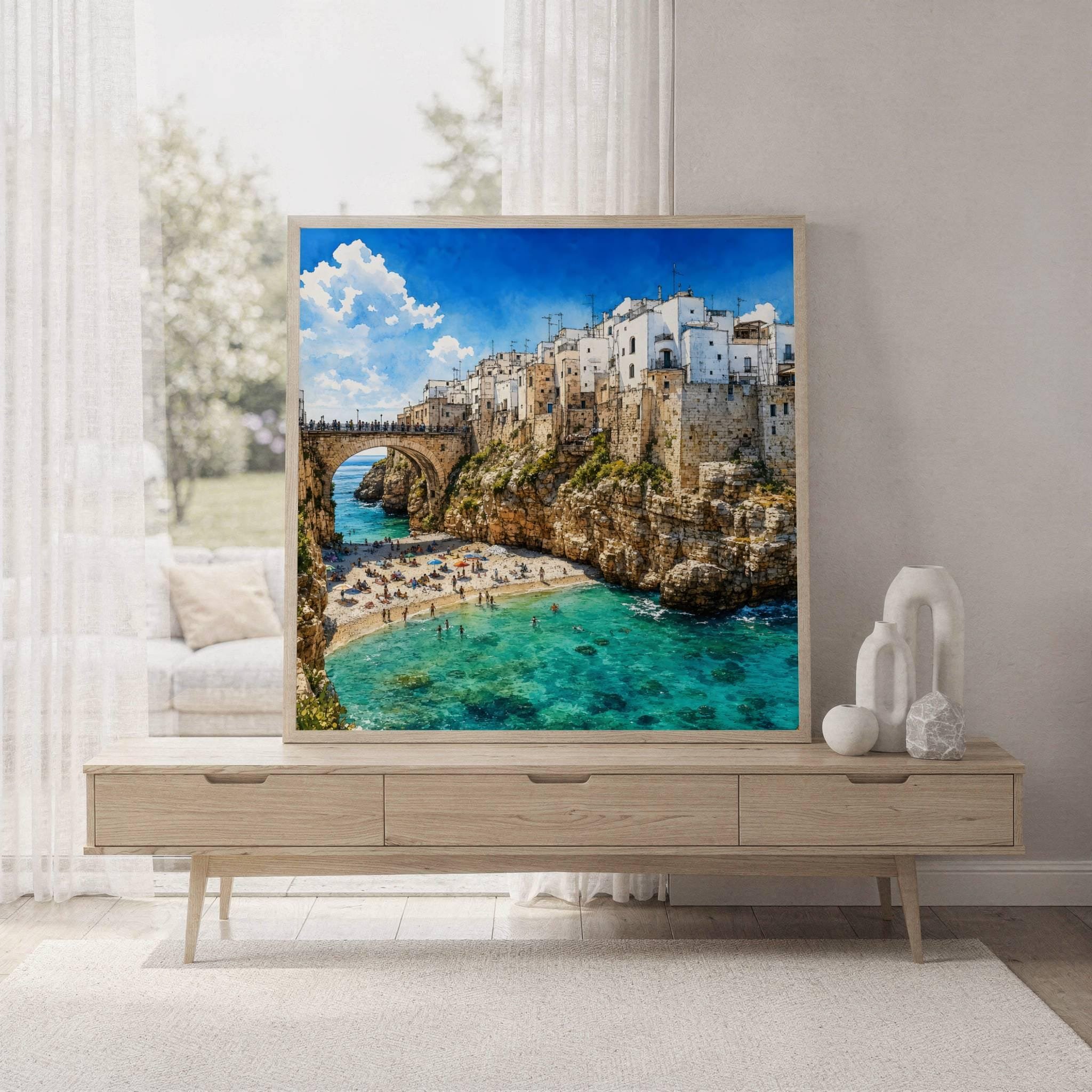 Polignano a Mare Puglia Coastal Italy Watercolor Print: Italian Travel Art Poster - Image 7