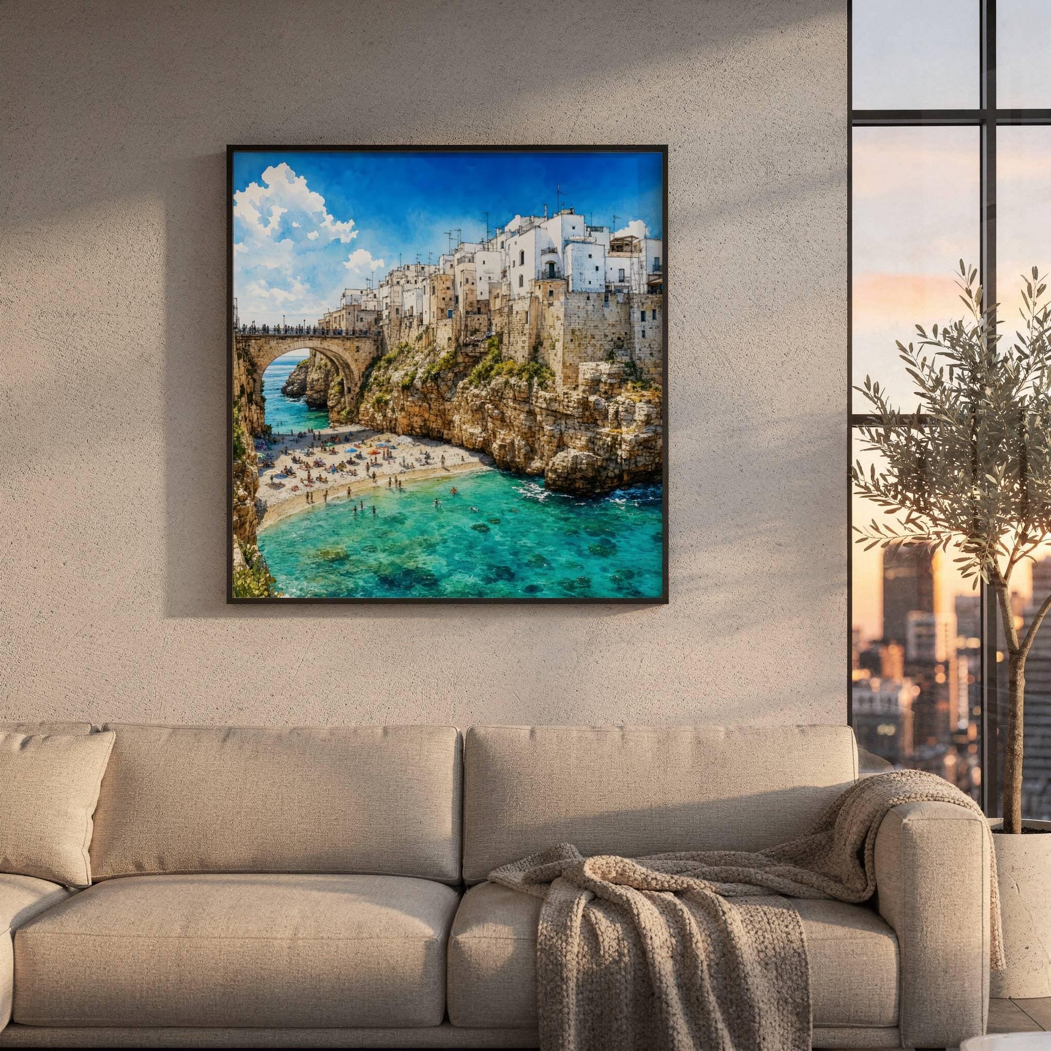 Polignano a Mare Puglia Coastal Italy Watercolor Print: Italian Travel Art Poster - Image 8