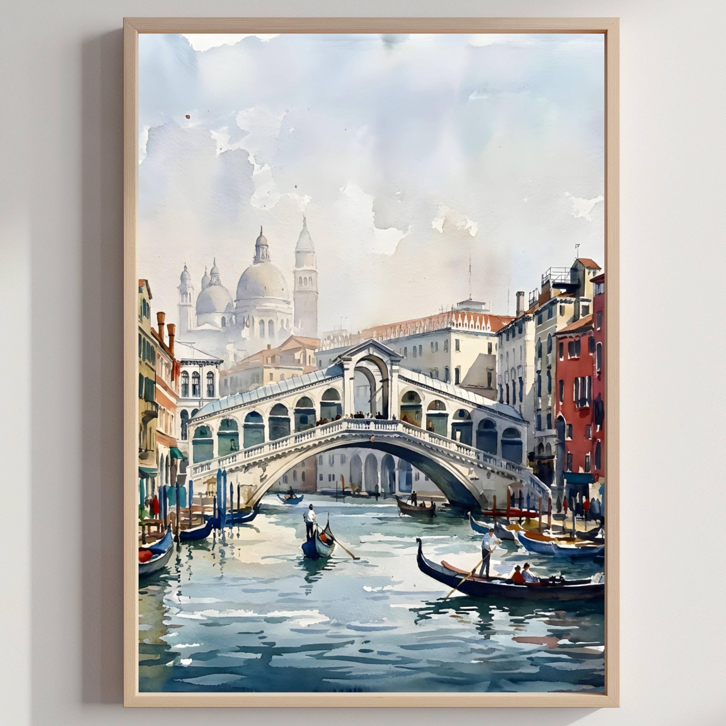 Venice Grand Canal Italy Watercolor Print: Rialto Bridge Travel Art Poster