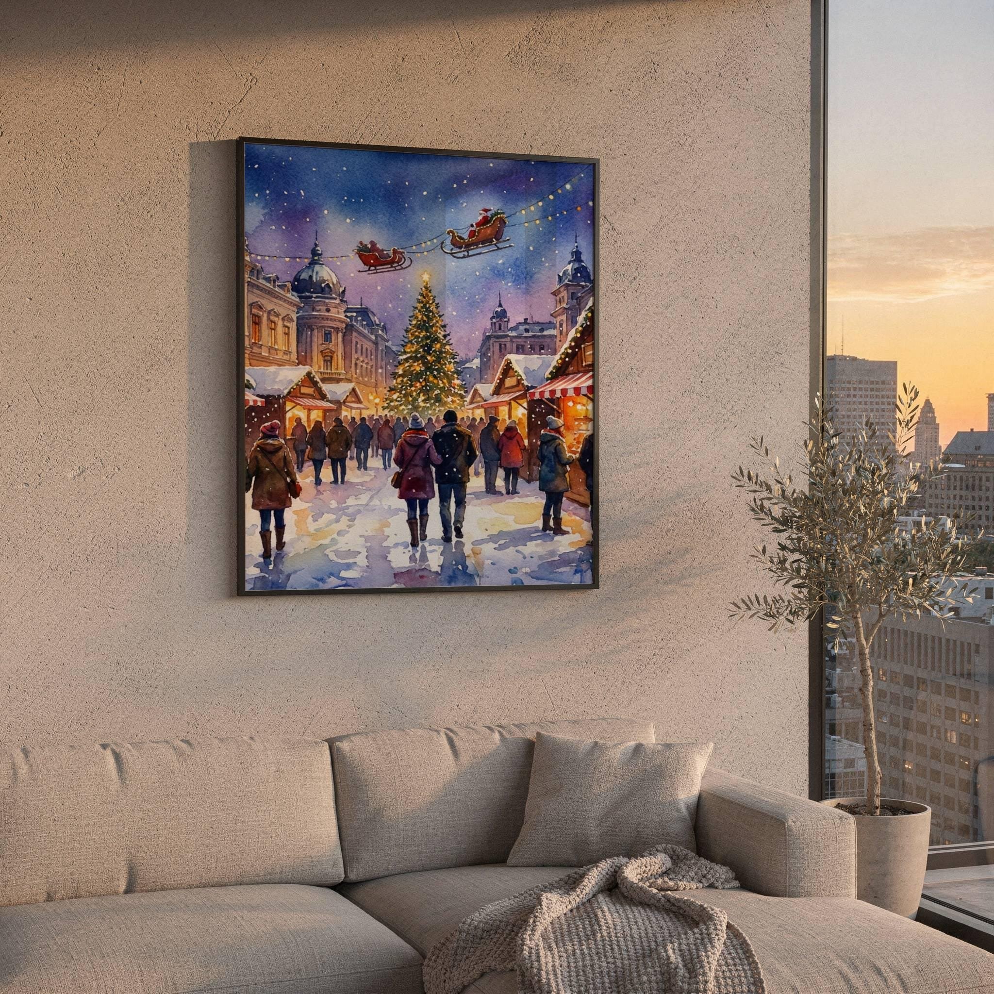 Craiova Romania Christmas Market Watercolor Print: Christmas Travel Art Poster - Image 2