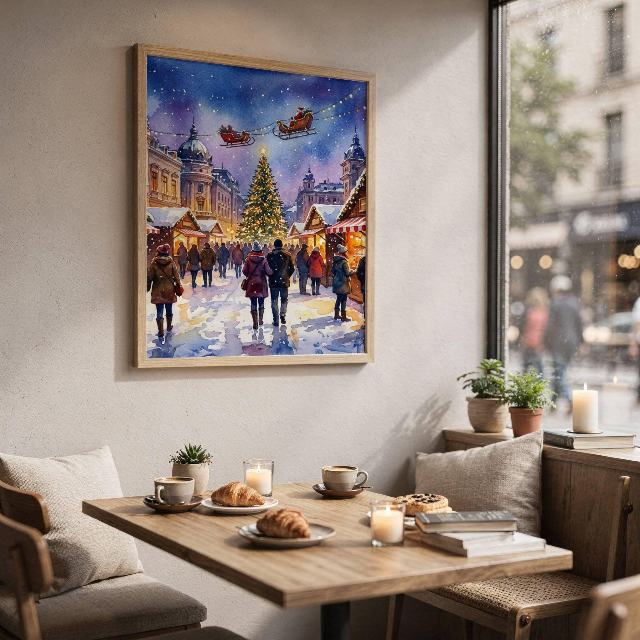 Craiova Romania Christmas Market Watercolor Print: Christmas Travel Art Poster - Image 3
