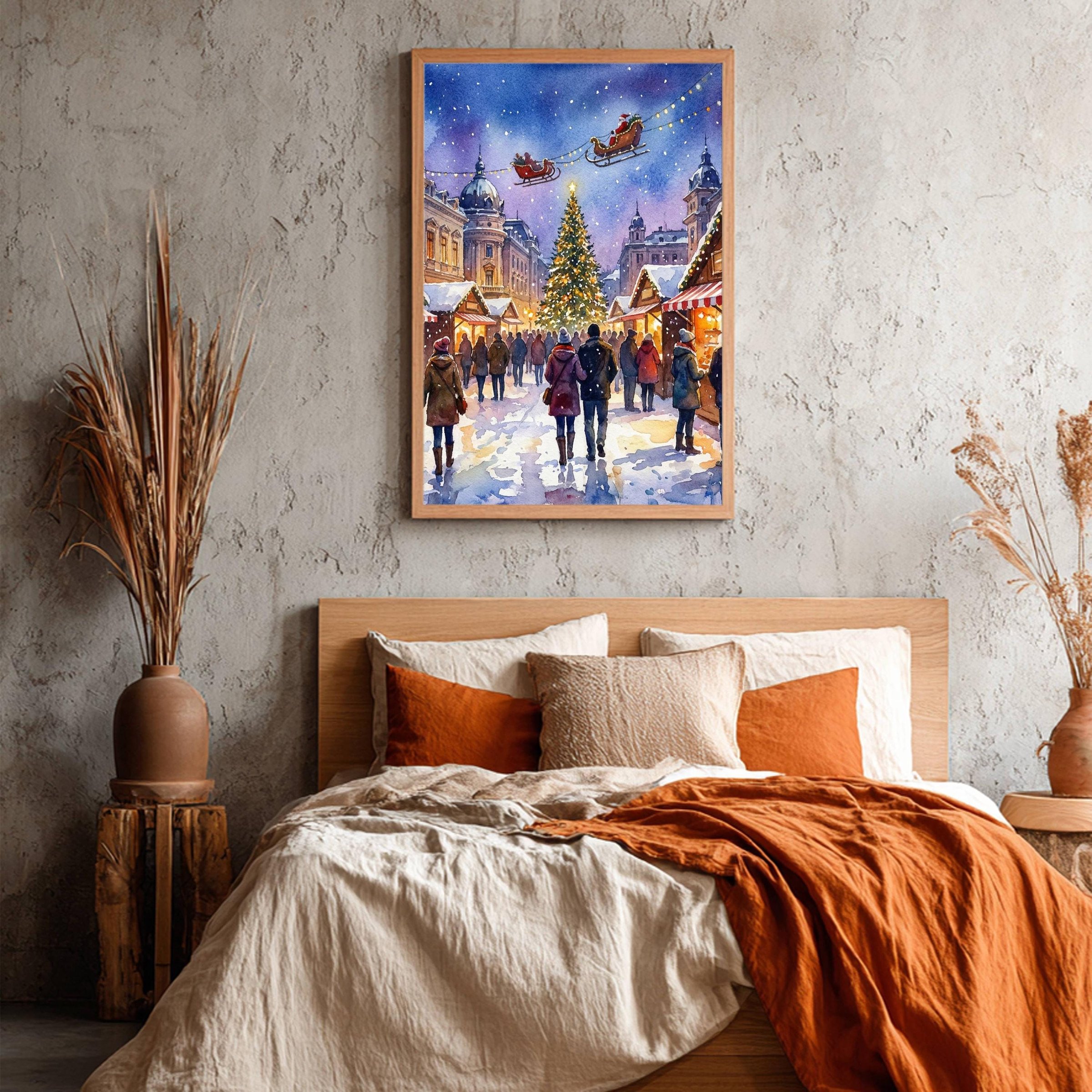 Craiova Romania Christmas Market Watercolor Print: Christmas Travel Art Poster - Image 4