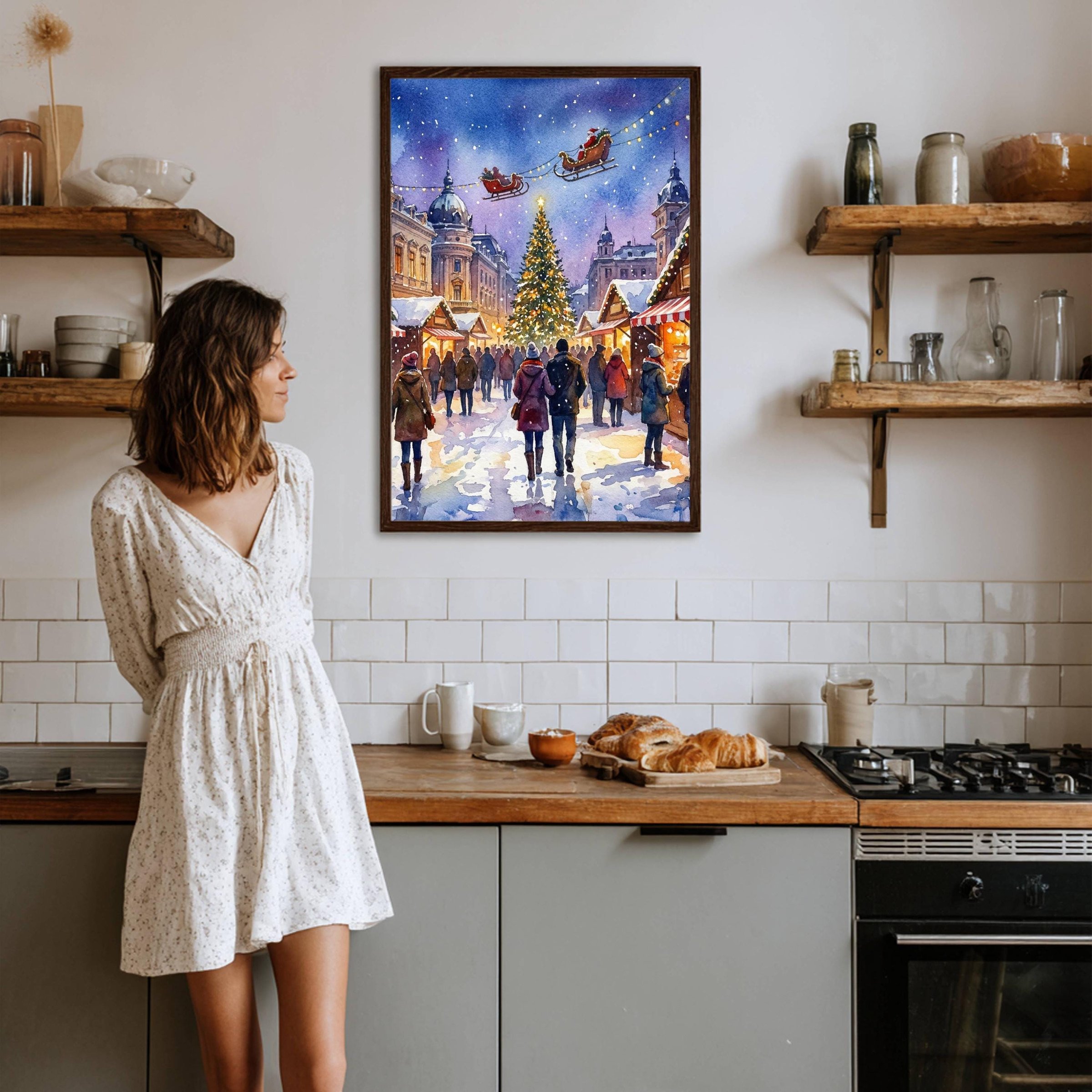 Craiova Romania Christmas Market Watercolor Print: Christmas Travel Art Poster - Image 5