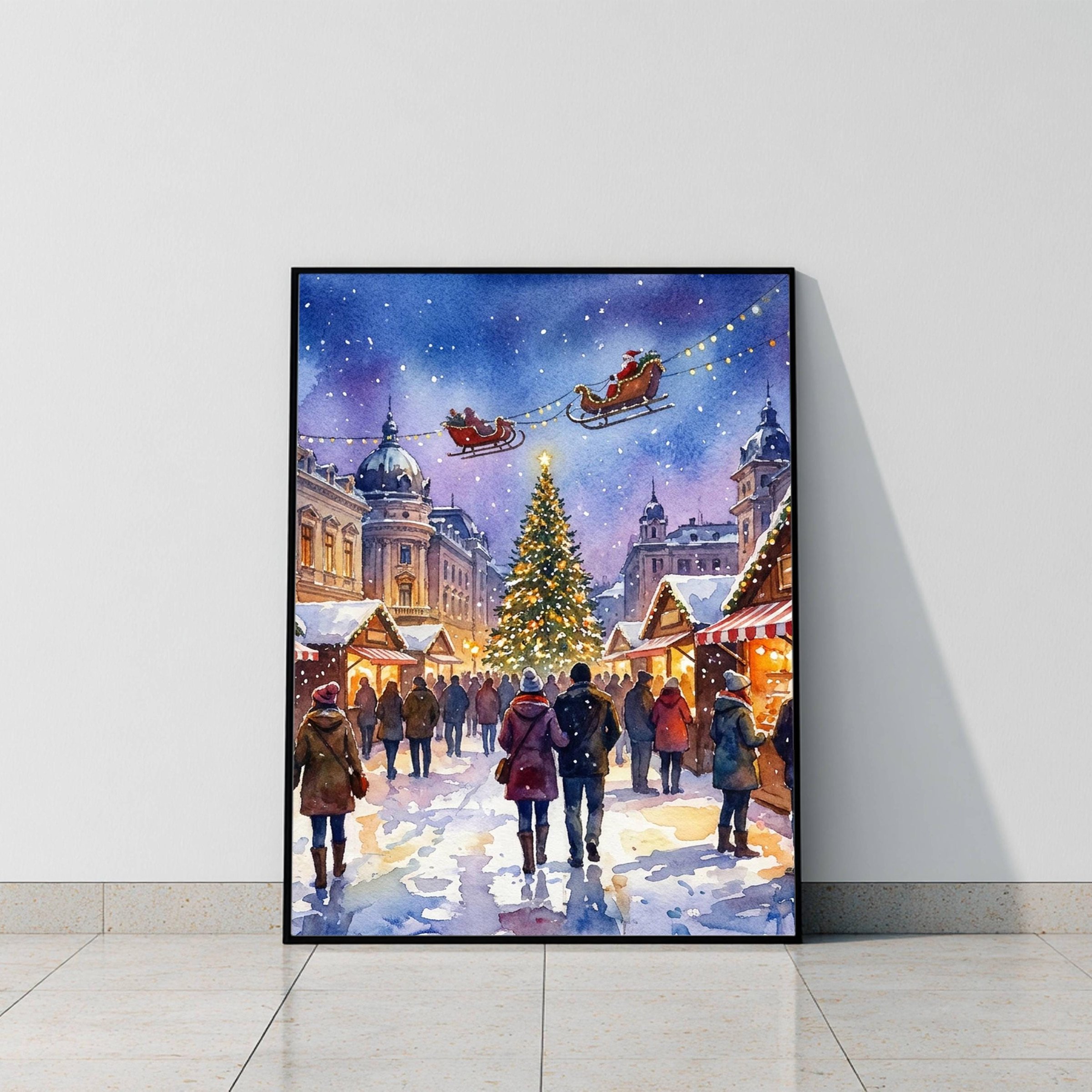 Craiova Romania Christmas Market Watercolor Print: Christmas Travel Art Poster - Image 6