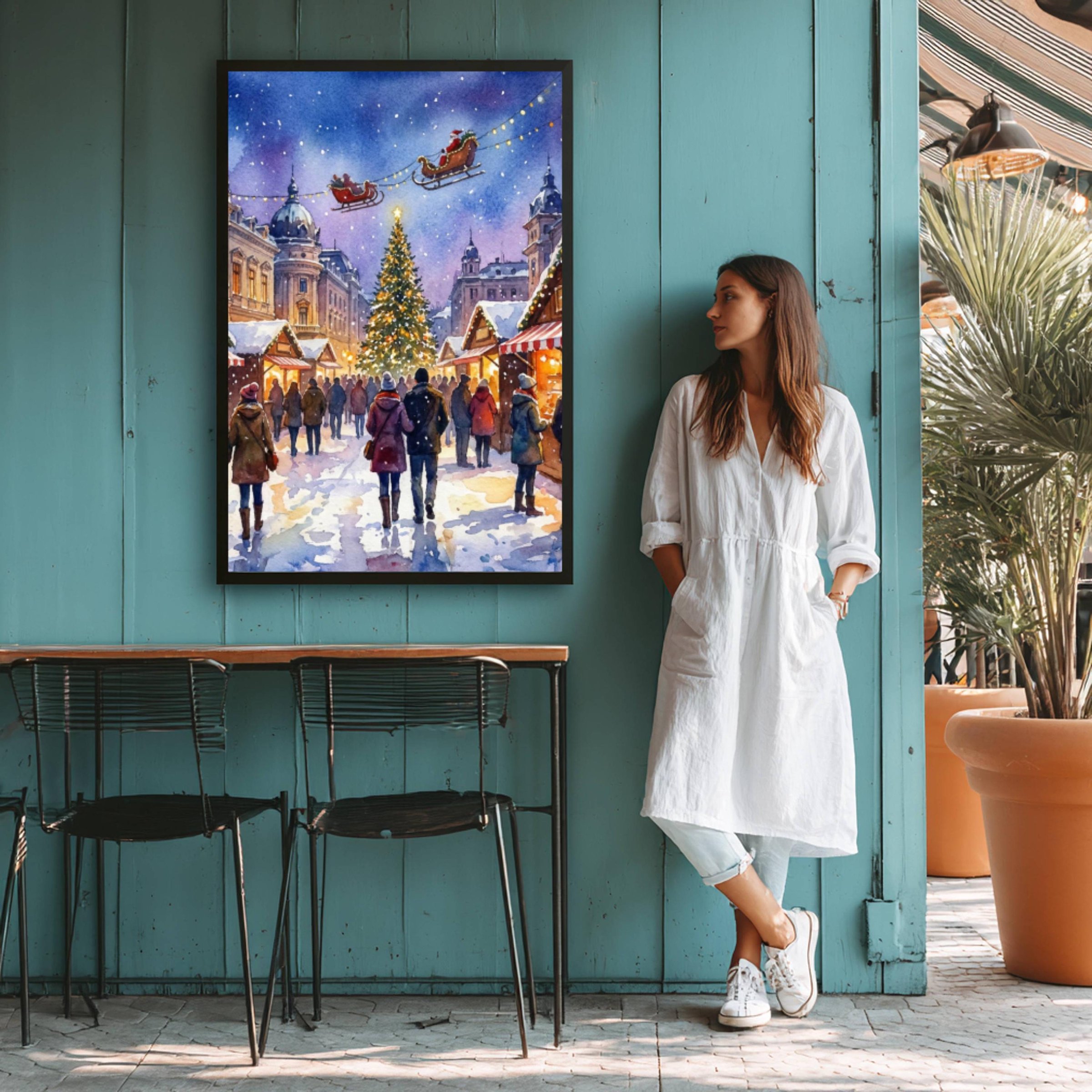 Craiova Romania Christmas Market Watercolor Print: Christmas Travel Art Poster - Image 9