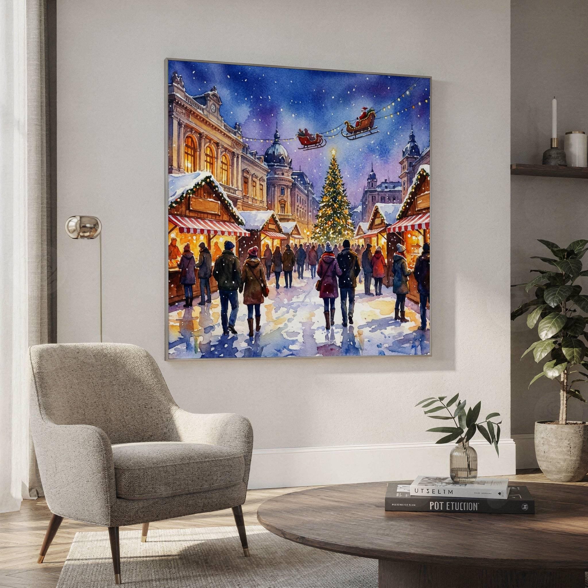 Craiova Romania Christmas Market Watercolor Print: Square Christmas Travel Art Poster - Image 2