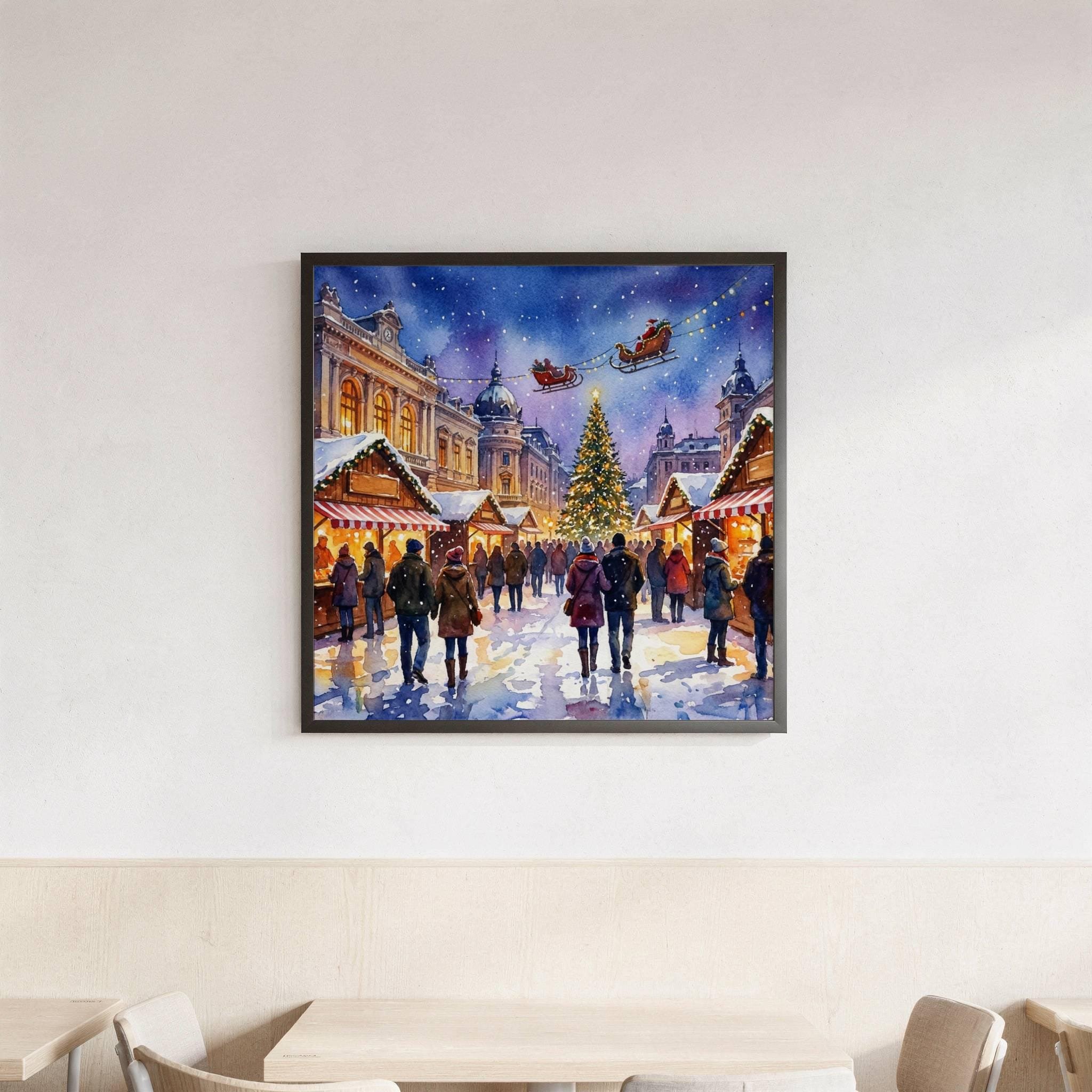 Craiova Romania Christmas Market Watercolor Print: Square Christmas Travel Art Poster - Image 3