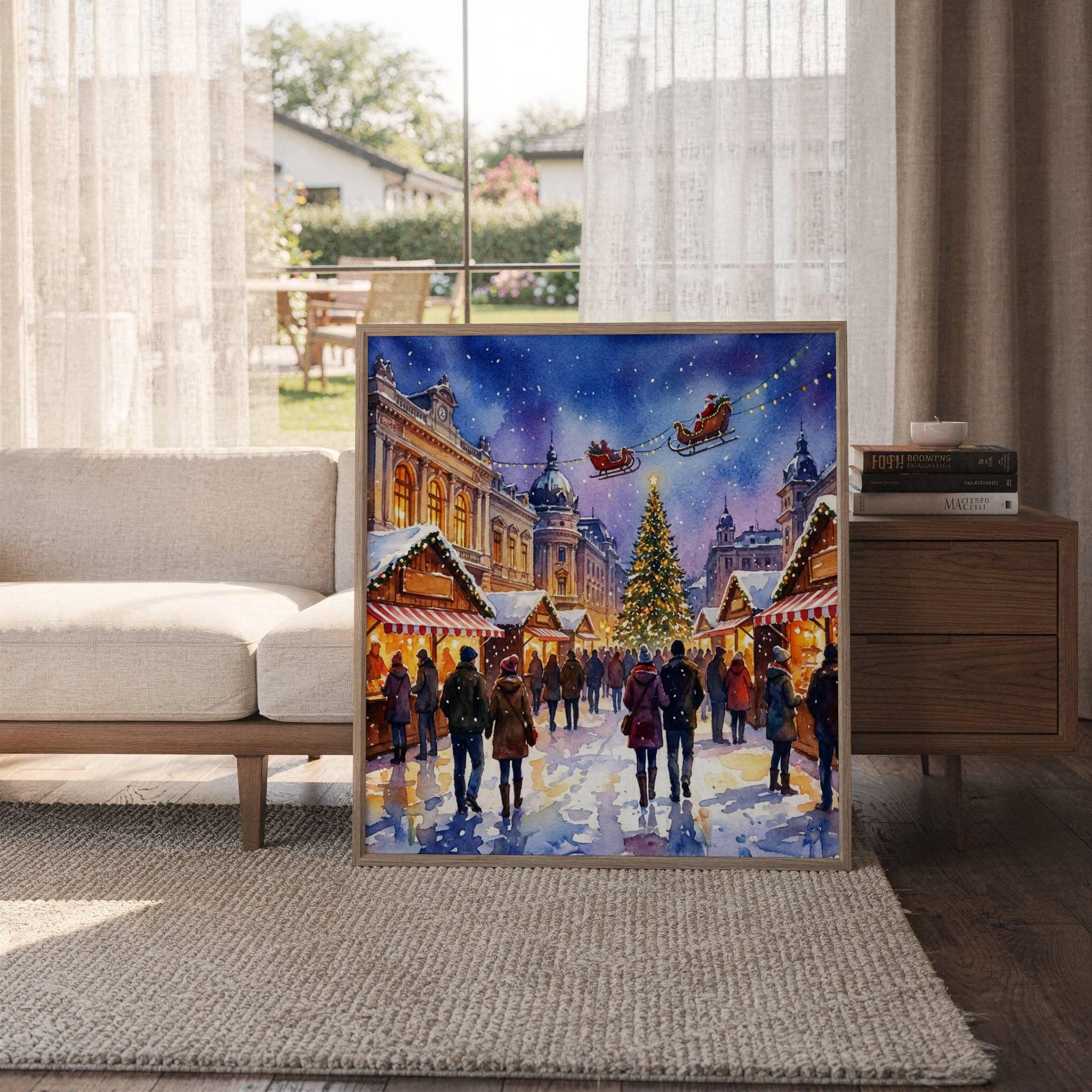 Craiova Romania Christmas Market Watercolor Print: Square Christmas Travel Art Poster - Image 6