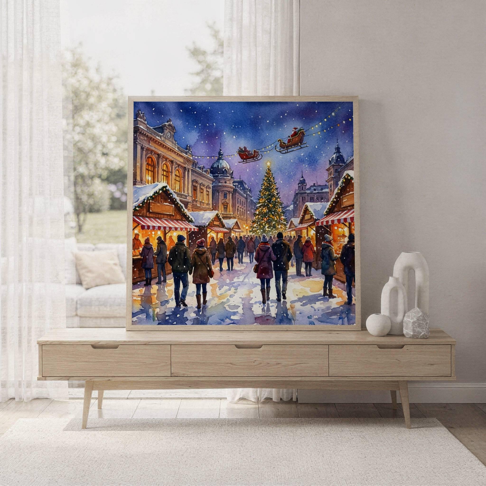 Craiova Romania Christmas Market Watercolor Print: Square Christmas Travel Art Poster - Image 7
