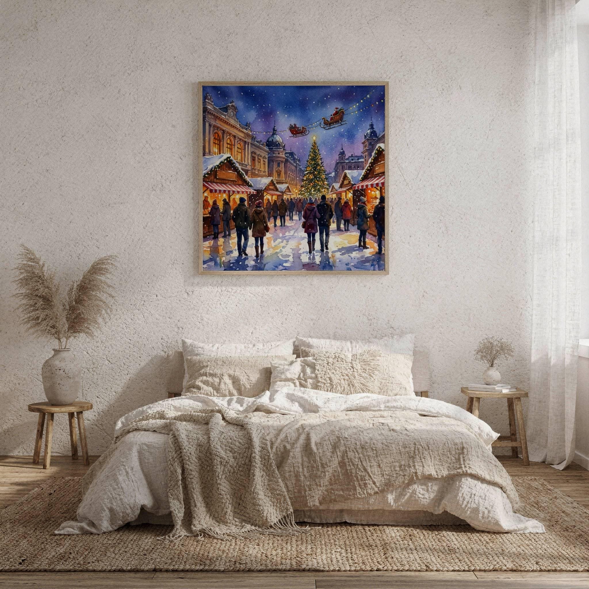 Craiova Romania Christmas Market Watercolor Print: Square Christmas Travel Art Poster - Image 9