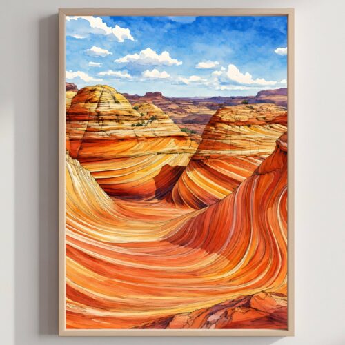 The Wave Arizona Watercolor Print: Coyote Buttes USA Travel Art Poster