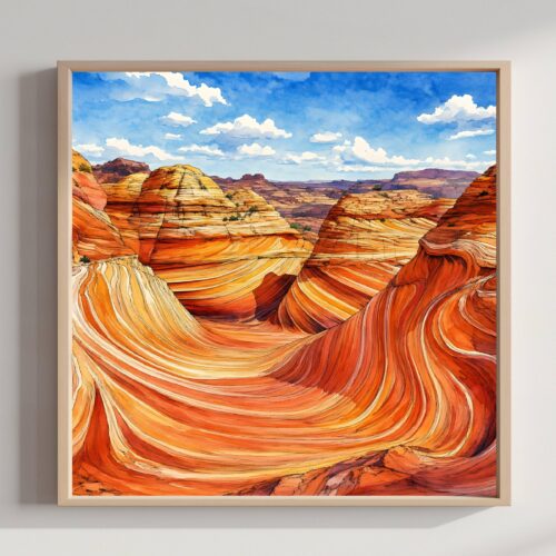 The Wave Coyote Buttes Arizona Watercolor Print: USA Travel Art Poster