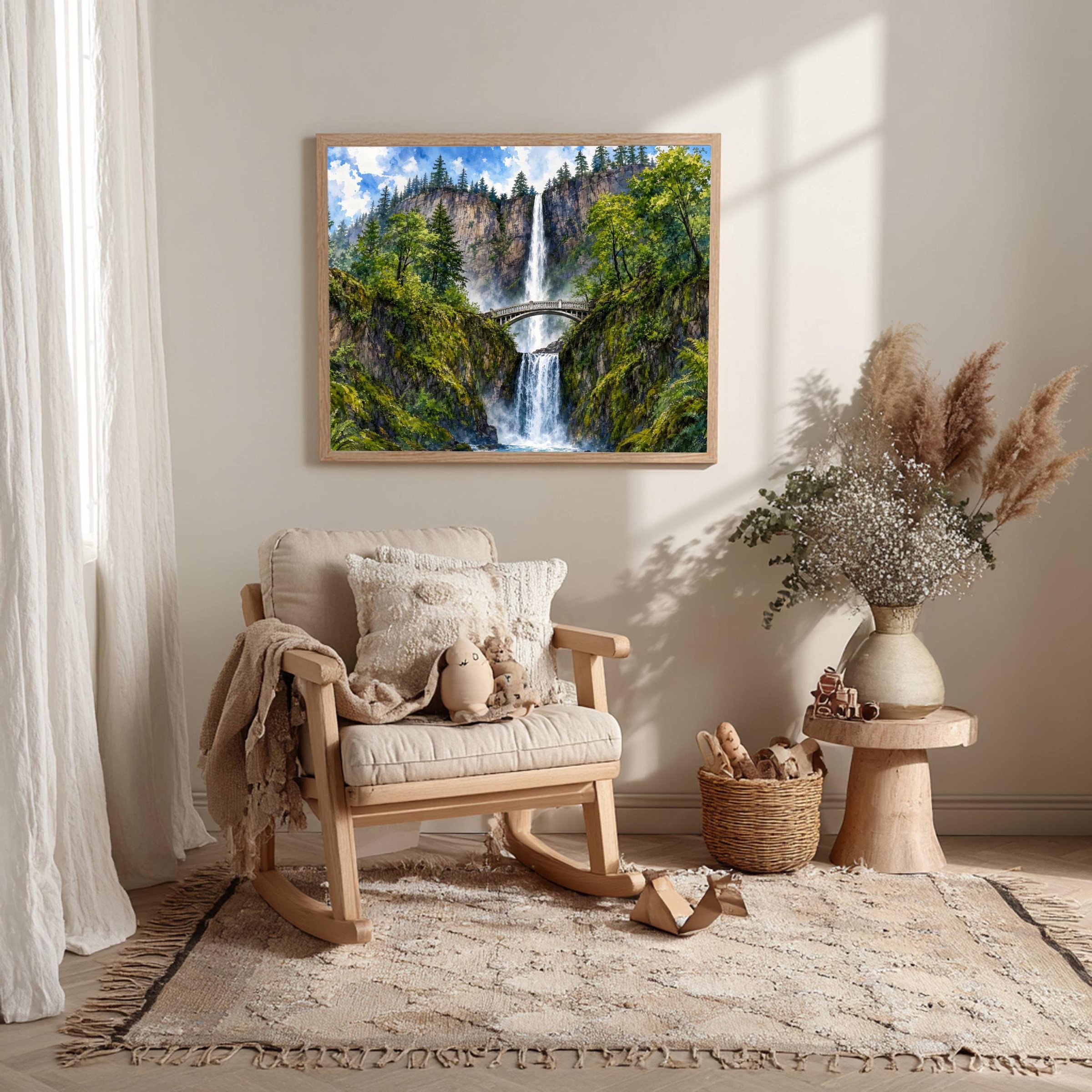 Multnomah Falls Benson Bridge Oregon Watercolor Print: USA Travel Art Poster - Image 10