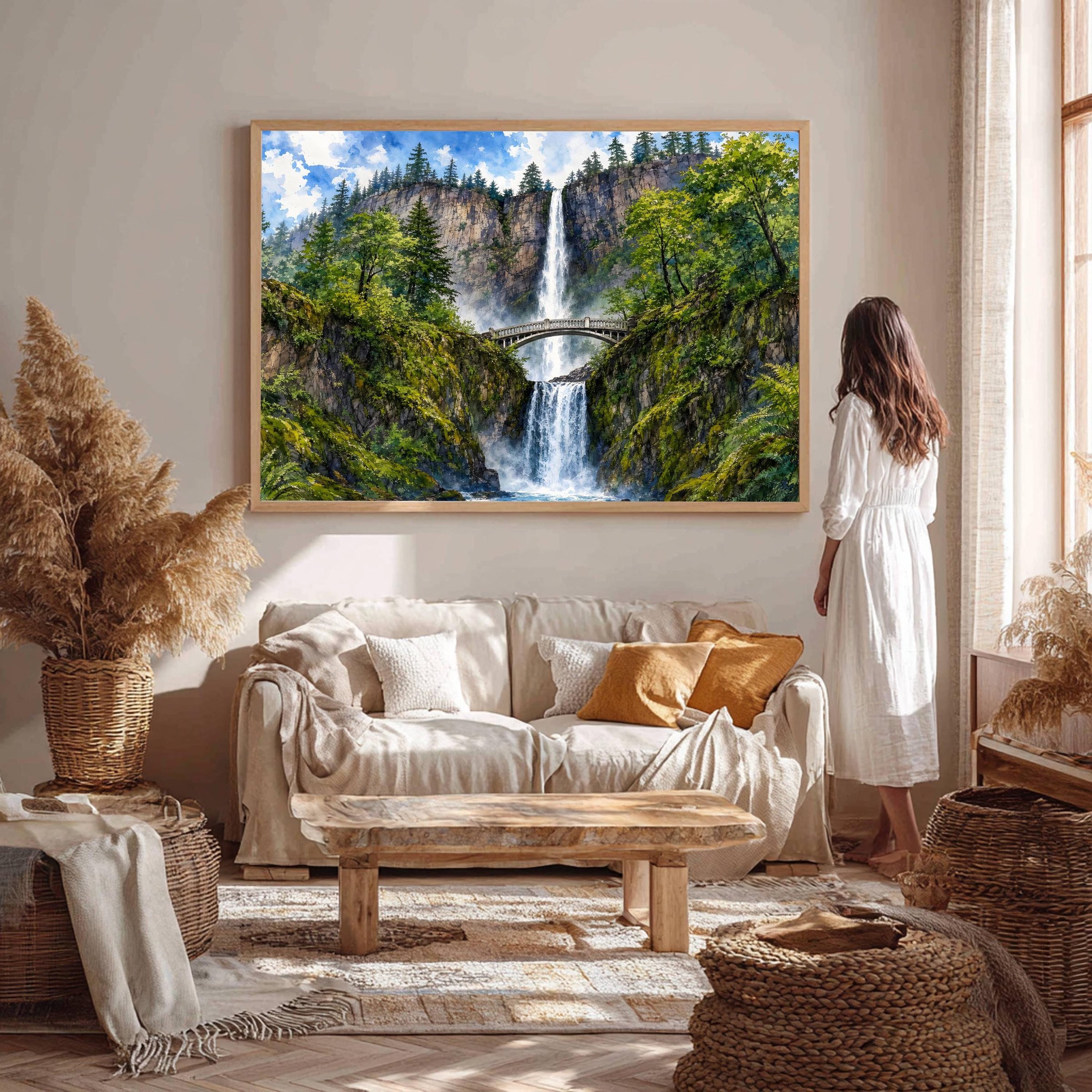Multnomah Falls Benson Bridge Oregon Watercolor Print: USA Travel Art Poster - Image 5