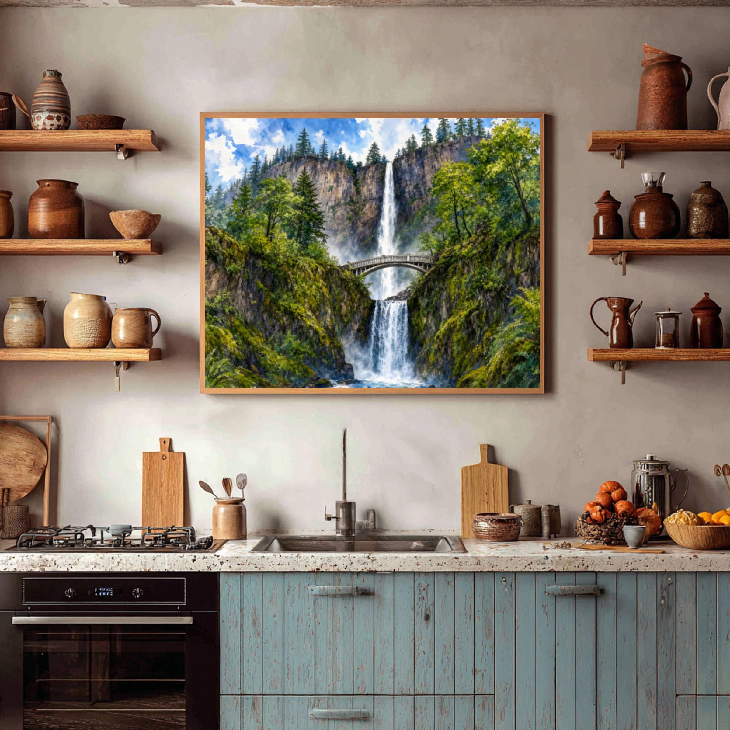 Multnomah Falls Benson Bridge Oregon Watercolor Print: USA Travel Art Poster - Image 7