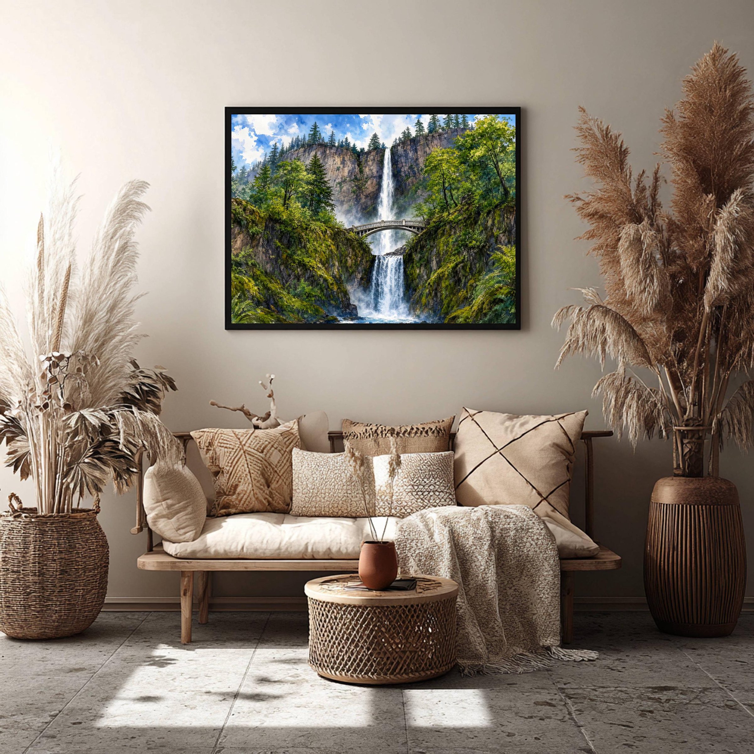 Multnomah Falls Benson Bridge Oregon Watercolor Print: USA Travel Art Poster - Image 8